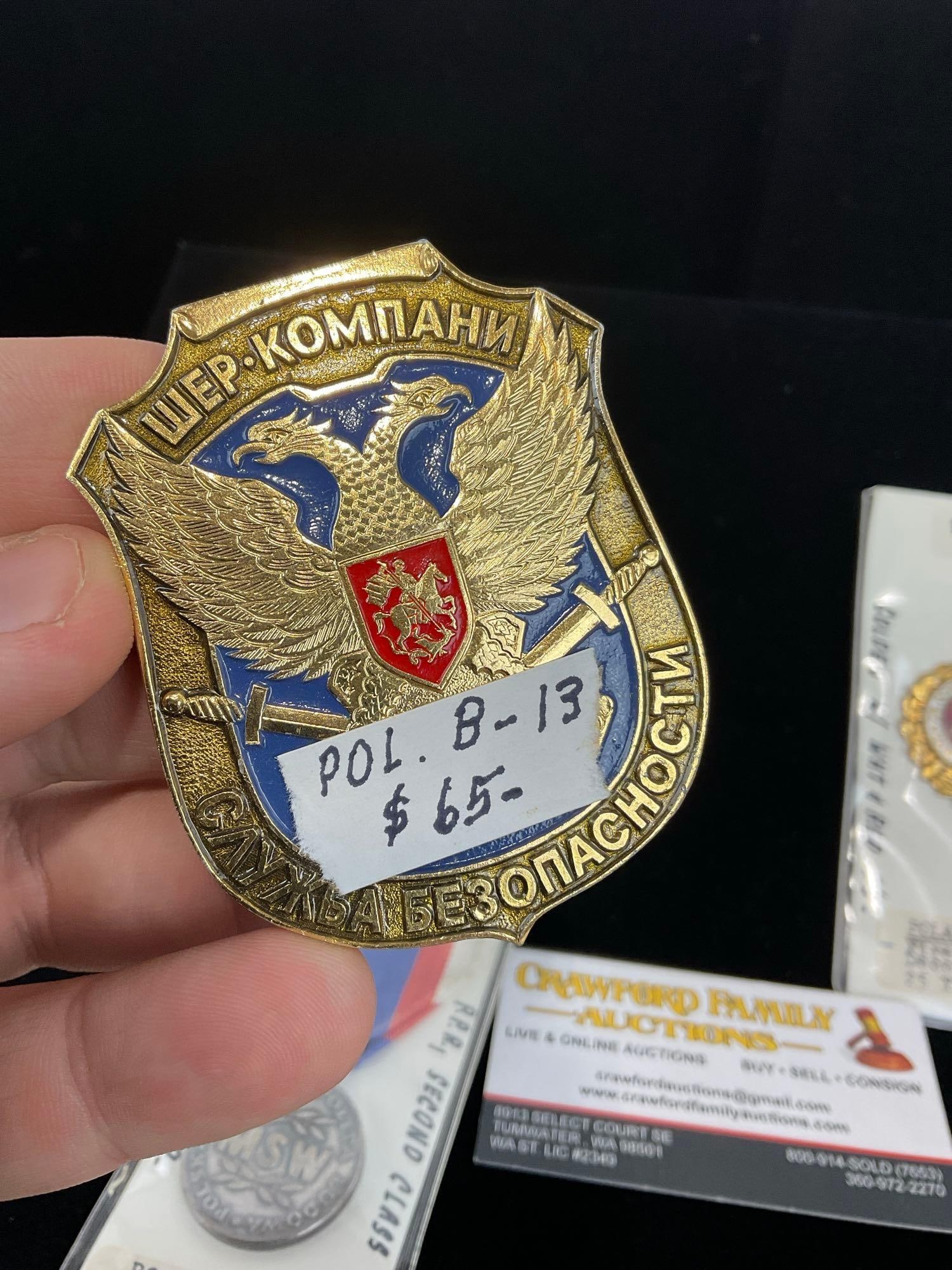 2 Polish Medals Police Nat. Serv Medal, Fire Fighting Deco.25 Yrs & 1990s Russian FSB Badge - 3