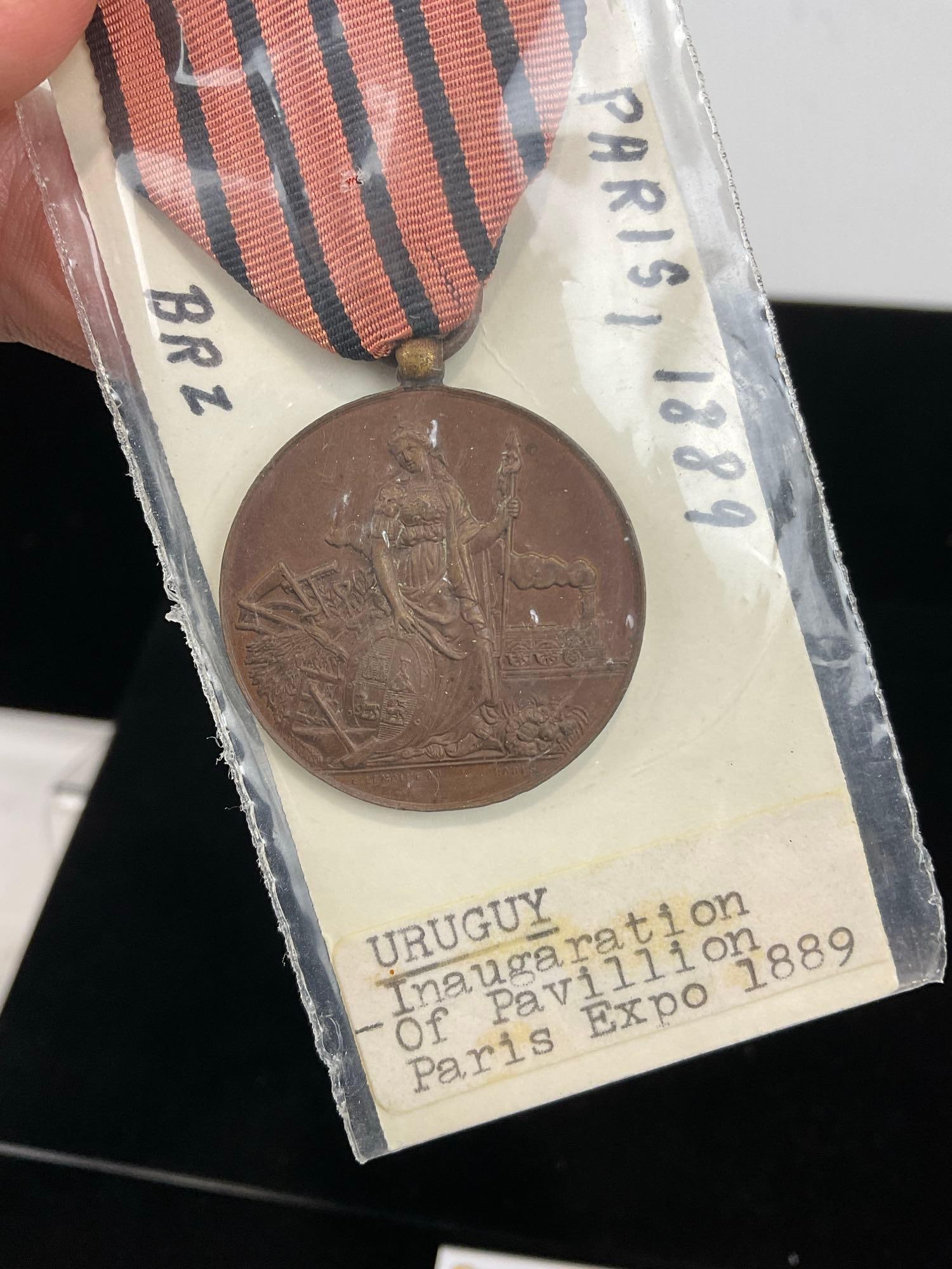 Pair of Medals, Argentina Pres Sarmiento Cent. 1811-1911 & Uruguay Inaug. of Pav. Paris Expo 1889 - 3