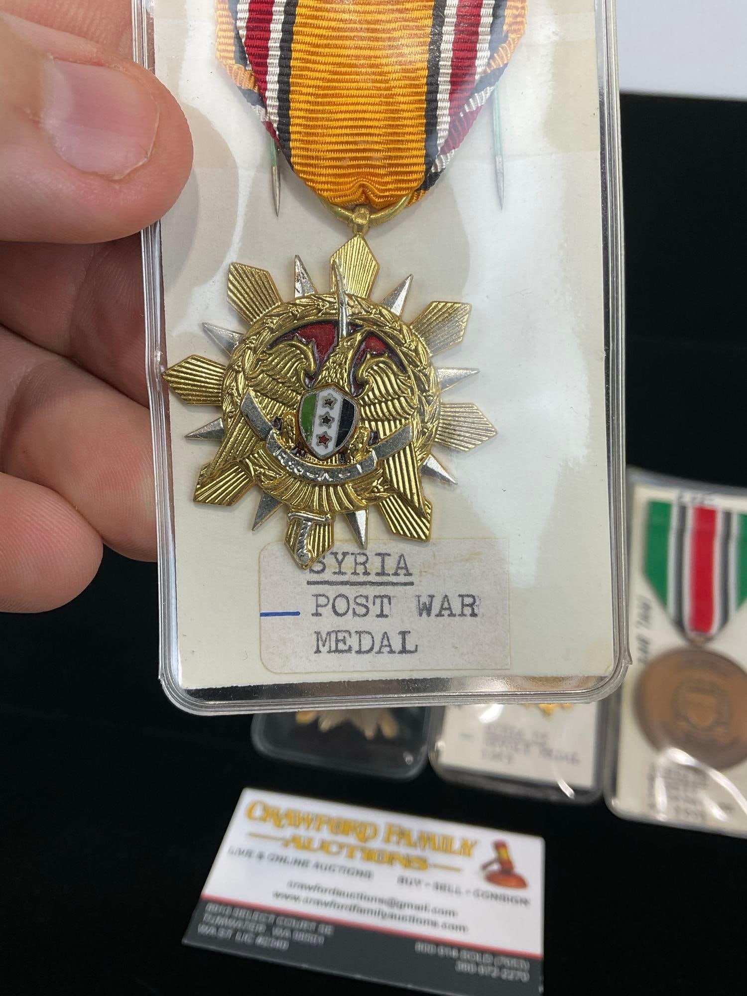 2 Syrian Medals Post War & Revolt 1963, Bahrain Kuwait Lib. 1991 & Iraqi Police Service Medal - 2