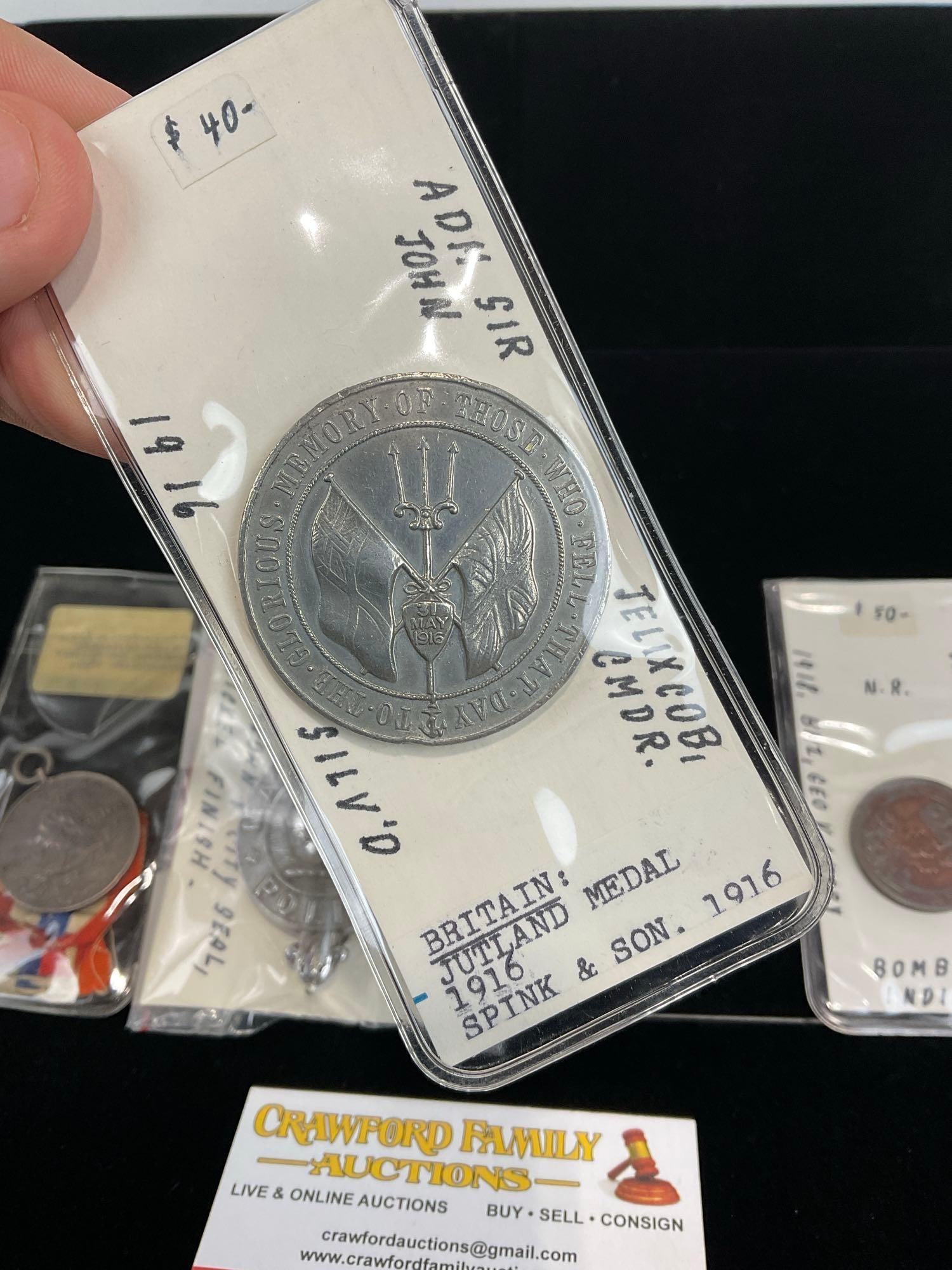 British Manc. Police Badge, Jutland Medal 1916, Bombay India Bronze Coin & Victoria Empress of In... - 2