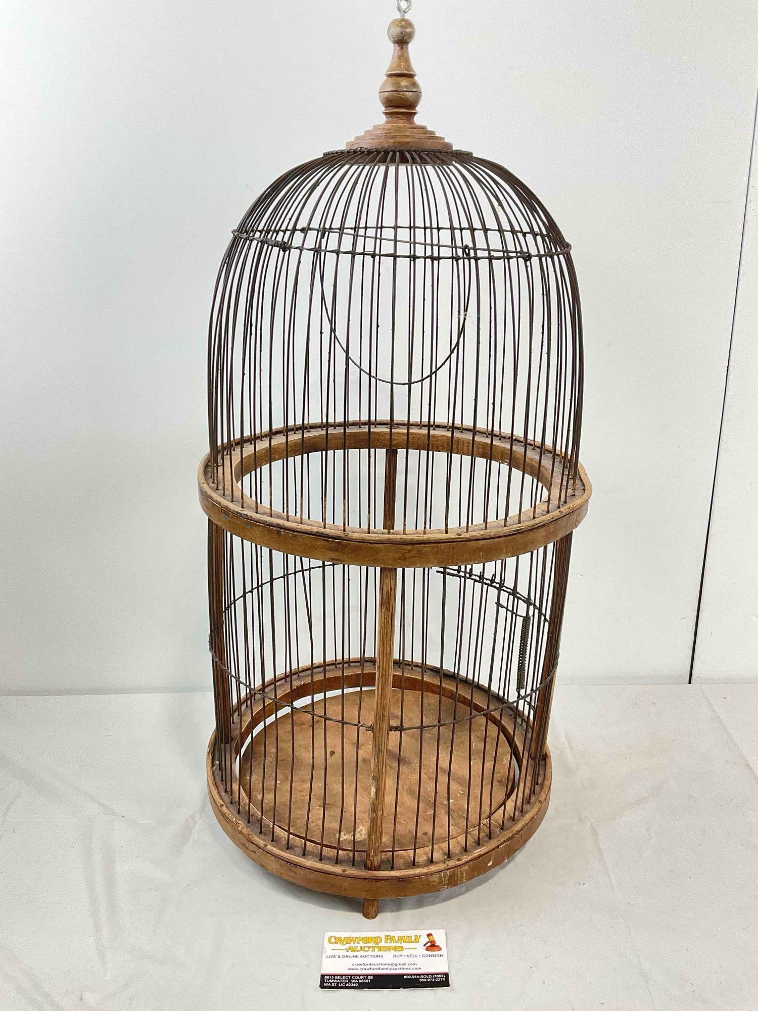 Vintage Wood & Wire Bird Cage. Good Condition. Measures 12" x 12" x 26" See pics. (1 of 5)