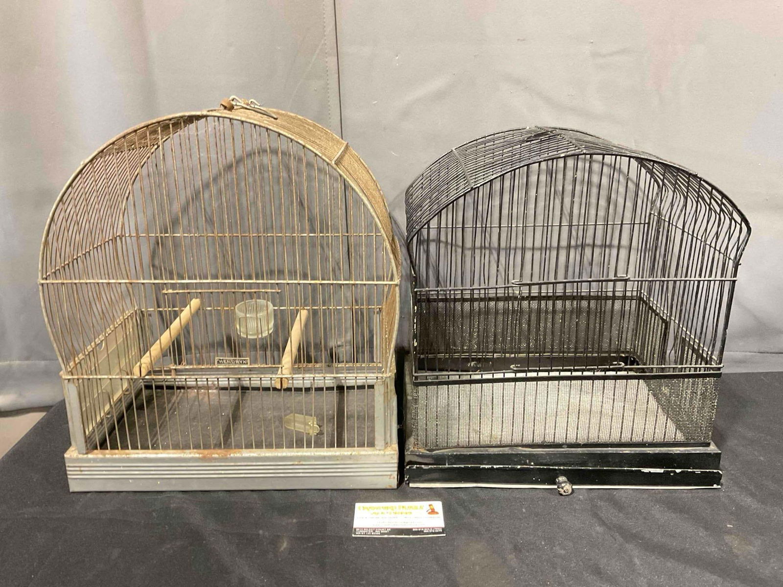 2 pcs Vintage Metal Wire Bird Cages, 1x Hendryx. 1x Black Painted & 1x Steel Colored. See pics. (1 of 5)