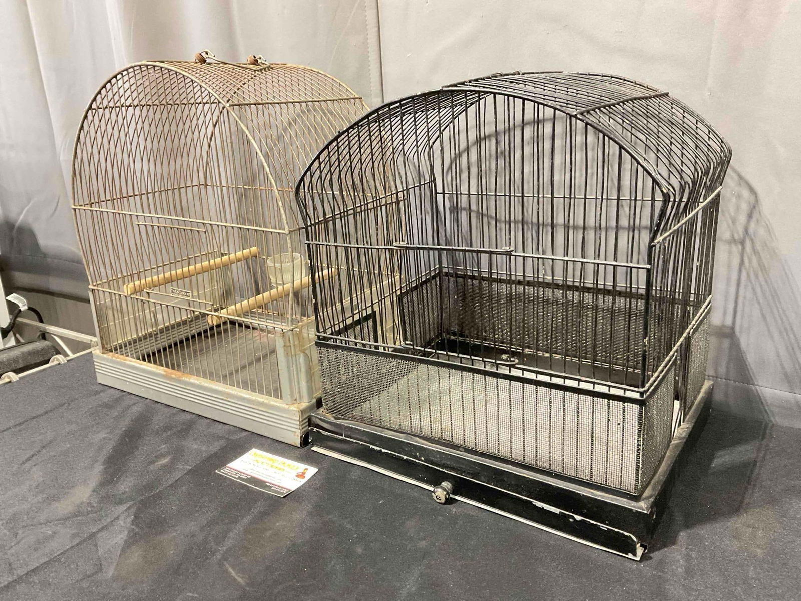 2 pcs Vintage Metal Wire Bird Cages, 1x Hendryx. 1x Black Painted & 1x Steel Colored. See pics. - 2
