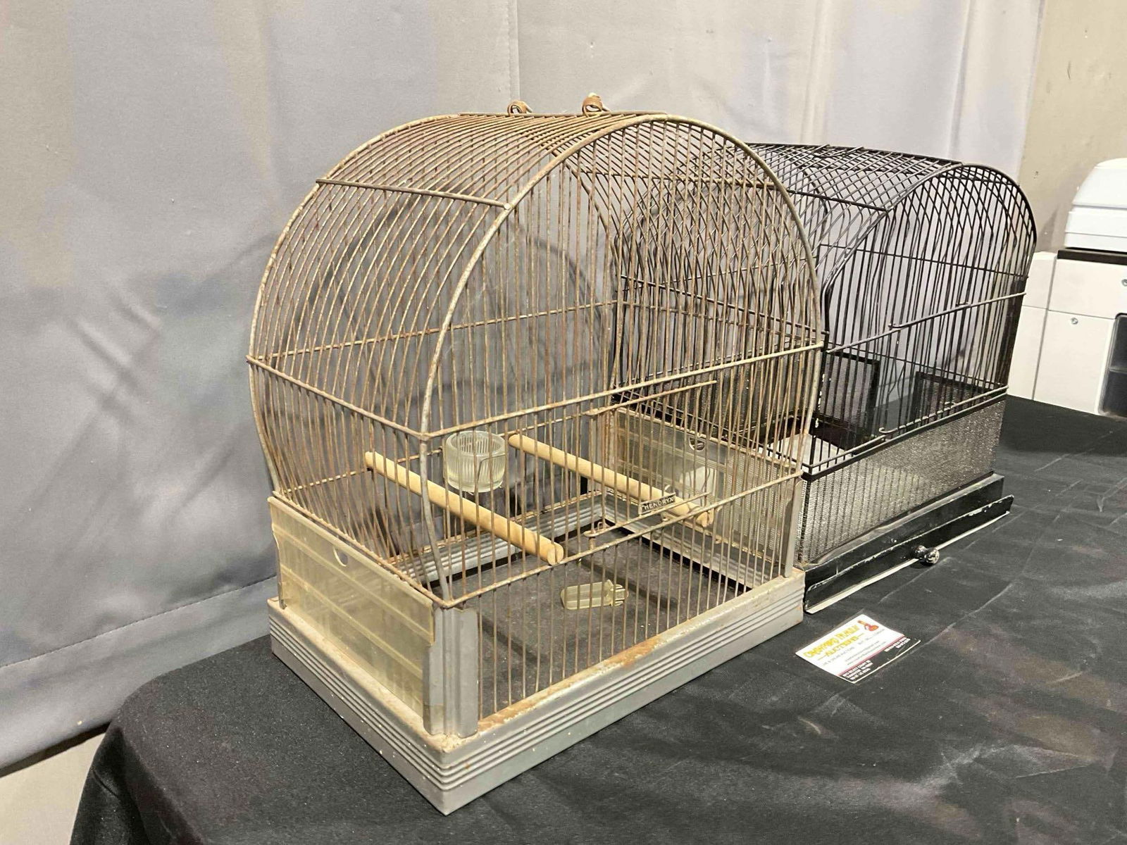 2 pcs Vintage Metal Wire Bird Cages, 1x Hendryx. 1x Black Painted & 1x Steel Colored. See pics. - 3