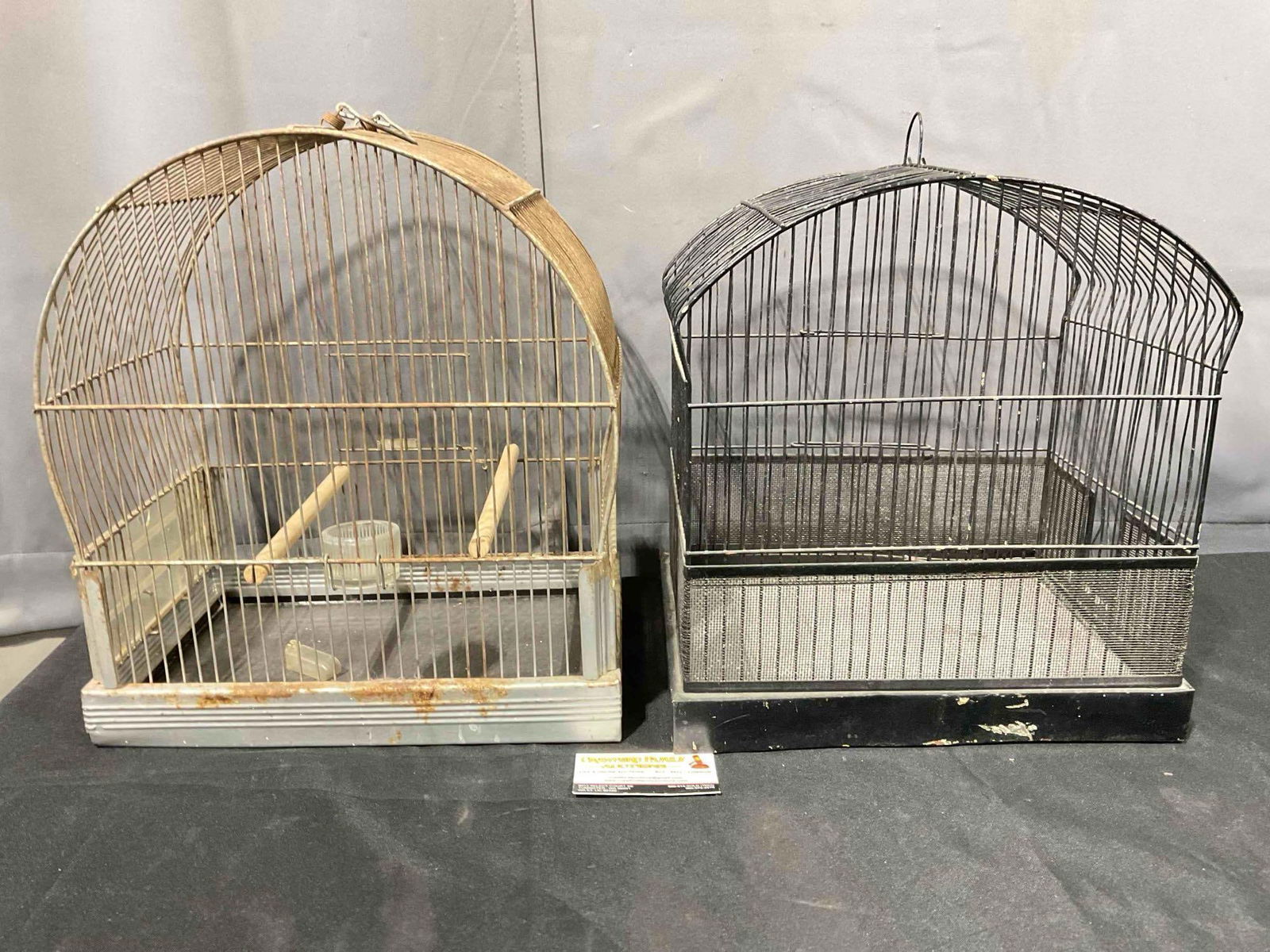2 pcs Vintage Metal Wire Bird Cages, 1x Hendryx. 1x Black Painted & 1x Steel Colored. See pics. - 5