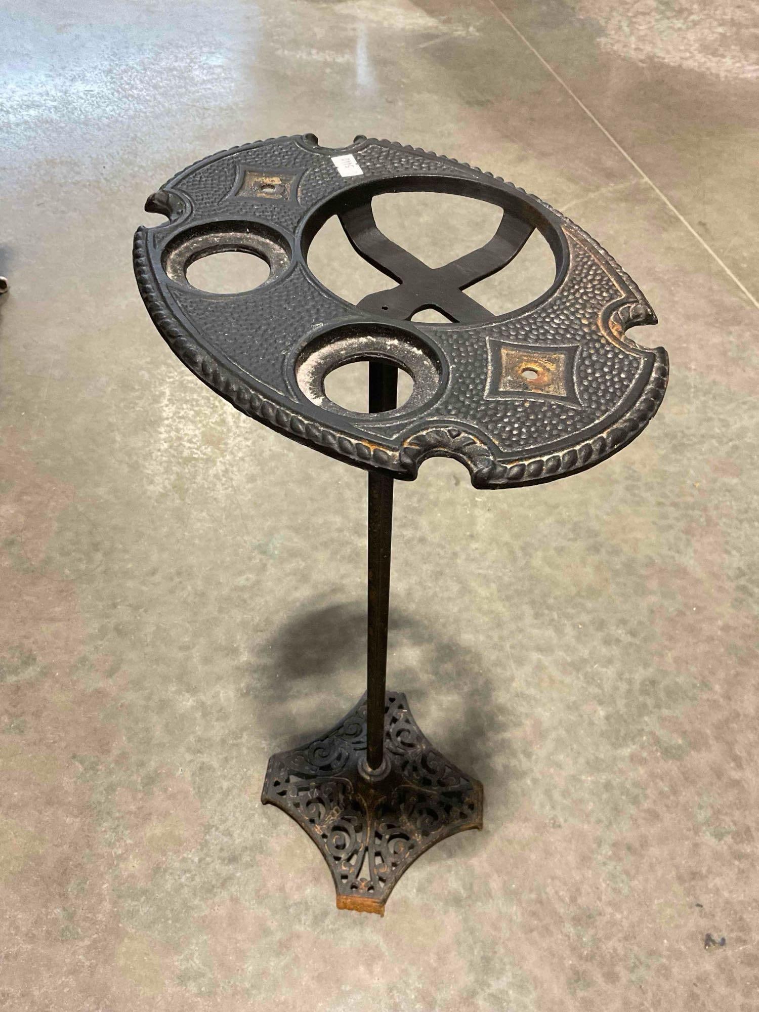 Vintage Black Metal Ash Tray Stand w/ Filigree Base. Good Condition. Measures 12" x 9" x 25" - 4