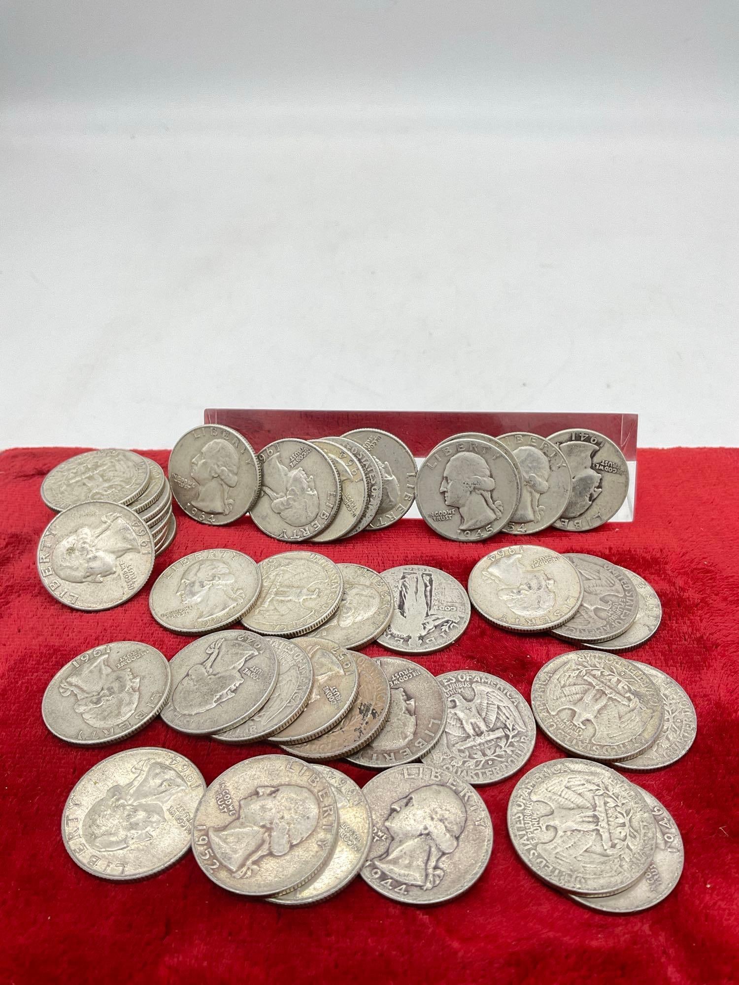 40 x Pre 1964 Silver Washington quarters assorted dates & Mint Marks: c-5180 