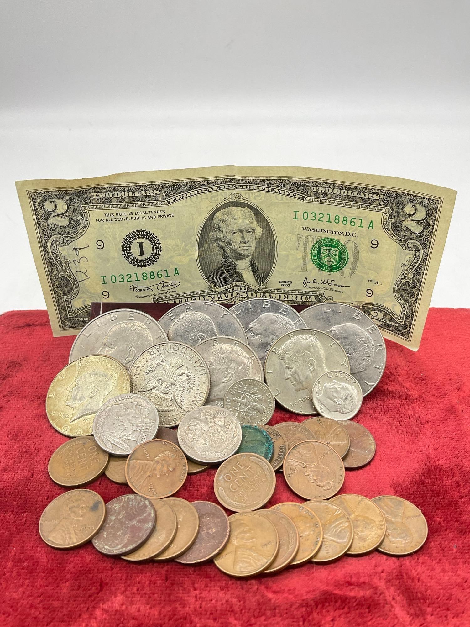 collection US coins Silver Half's, Dimes, Eisenhower's, Wheat & Indian Head pennies+ Buffalo Nick... - 2