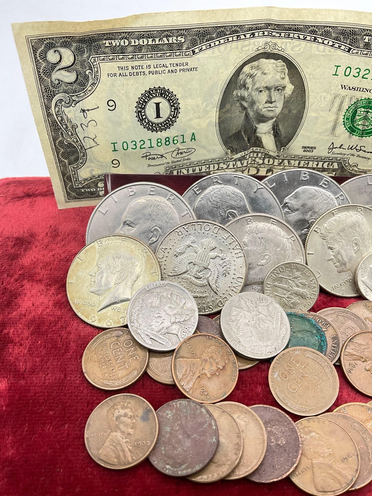 collection US coins Silver Half's, Dimes, Eisenhower's, Wheat & Indian Head pennies+ Buffalo Nick... - 3