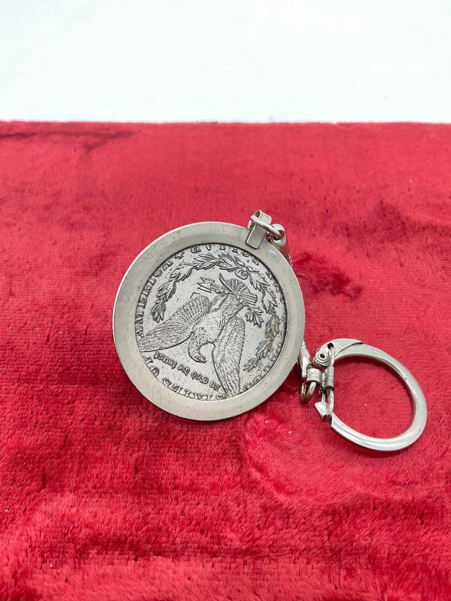 Polished 1921-D Silver Morgan Dollar in a key chain Bezel - 3