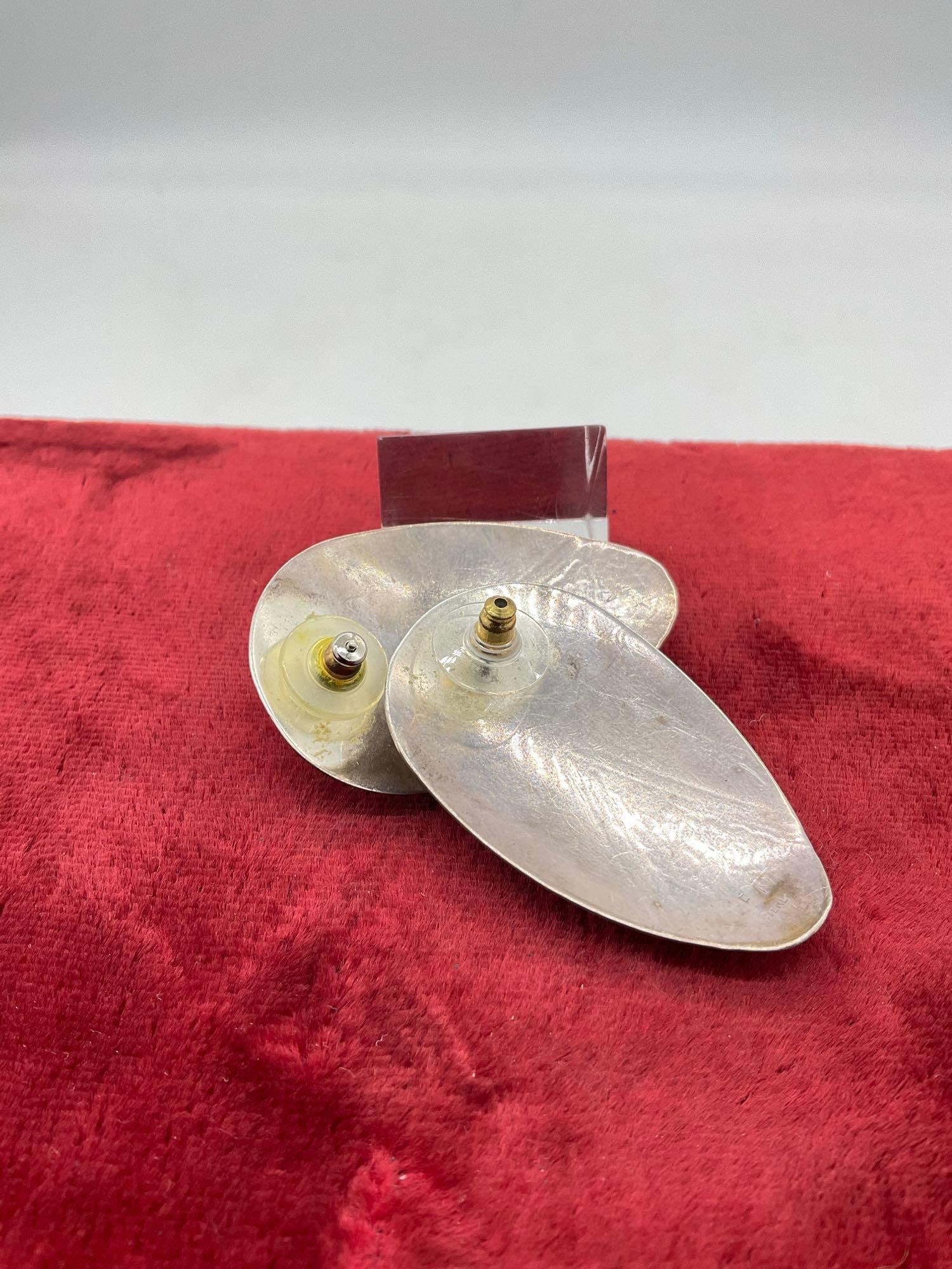 Pair of Stunning Signed Navajo Sterling Silver Earrings W/ Multi Stone inlay by Fred Maloney - 2