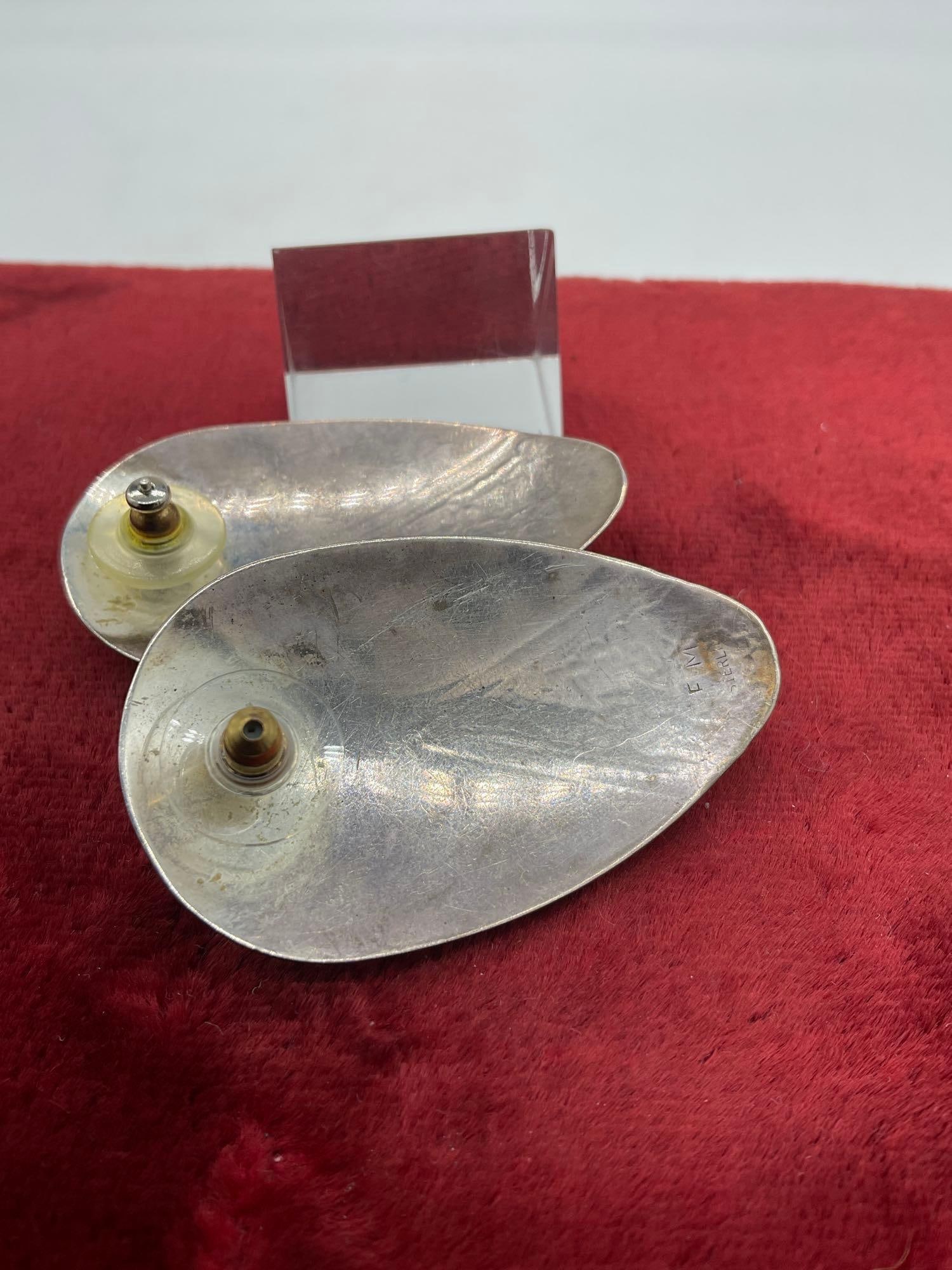 Pair of Stunning Signed Navajo Sterling Silver Earrings W/ Multi Stone inlay by Fred Maloney - 3