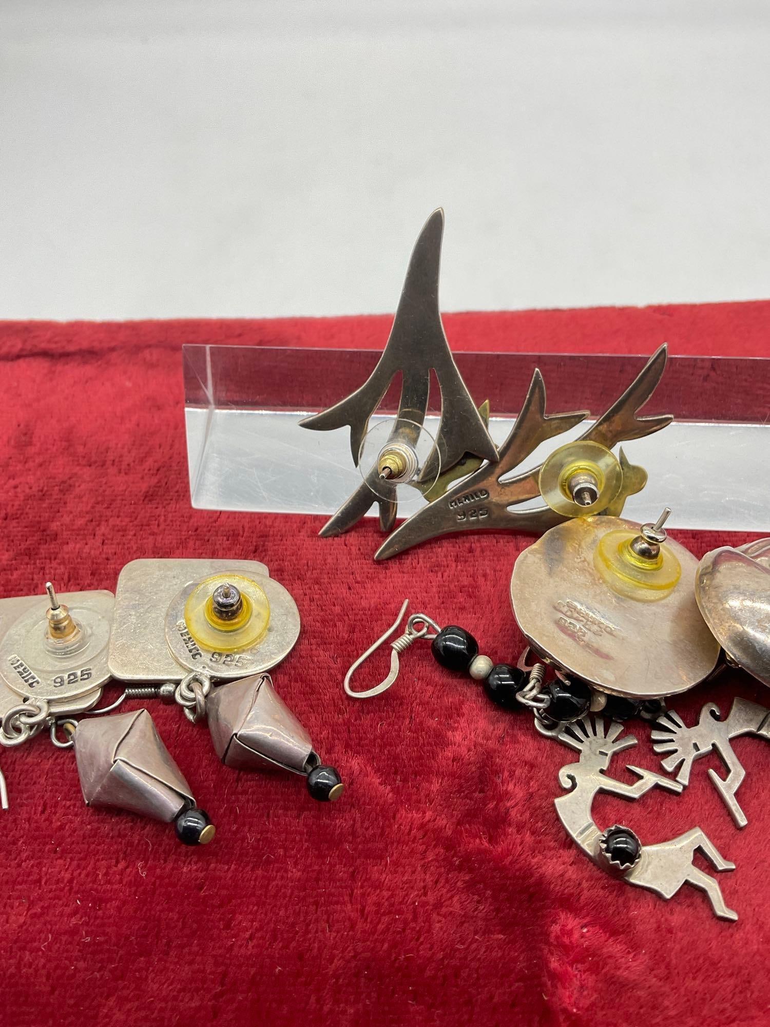 5x sets of Vintage Sterling Silver earrings mostly SW Designs largest set is 2" in length see pics - 5