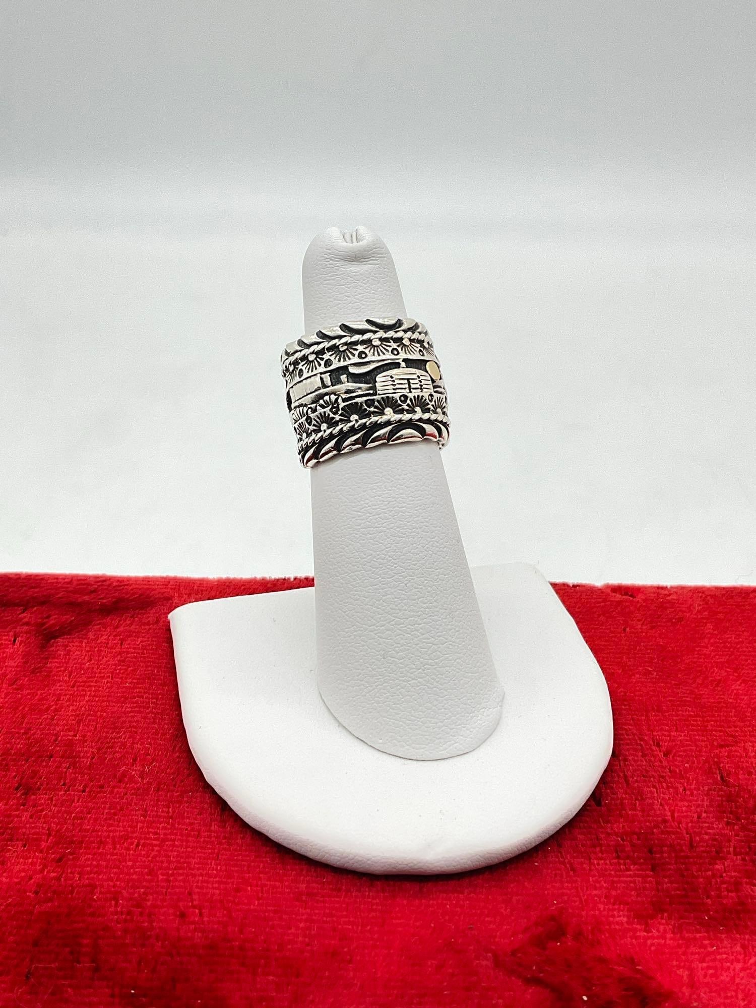 Signed Navajo Native American Sterling Silver Story Teller Ring By artist Paul Arviso: c-5180 Nice piece Signed hallmark PA for Renowned Sw Navajo Native American Jeweler Paul Azviso SZ 6 See book Never Kill a song, His Life and Jewelry 