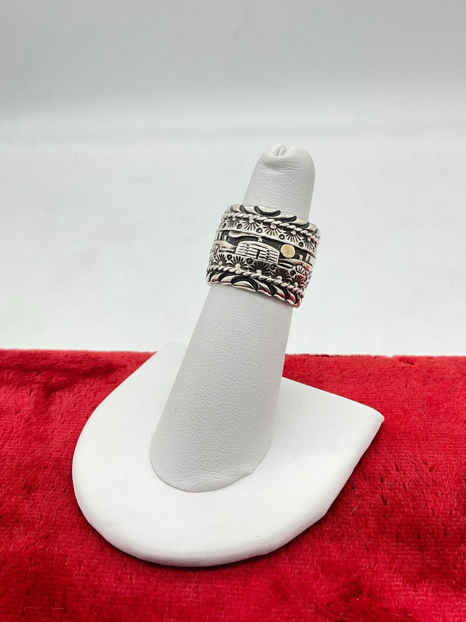 Signed Navajo Native American Sterling Silver Story Teller Ring By artist Paul Arviso - 2