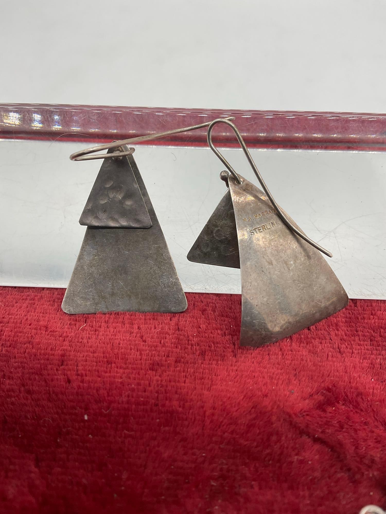 Vintage Sterling Silver Mid Century Necklace & Sterling signed Dangle earrings M.A Hassan - 4