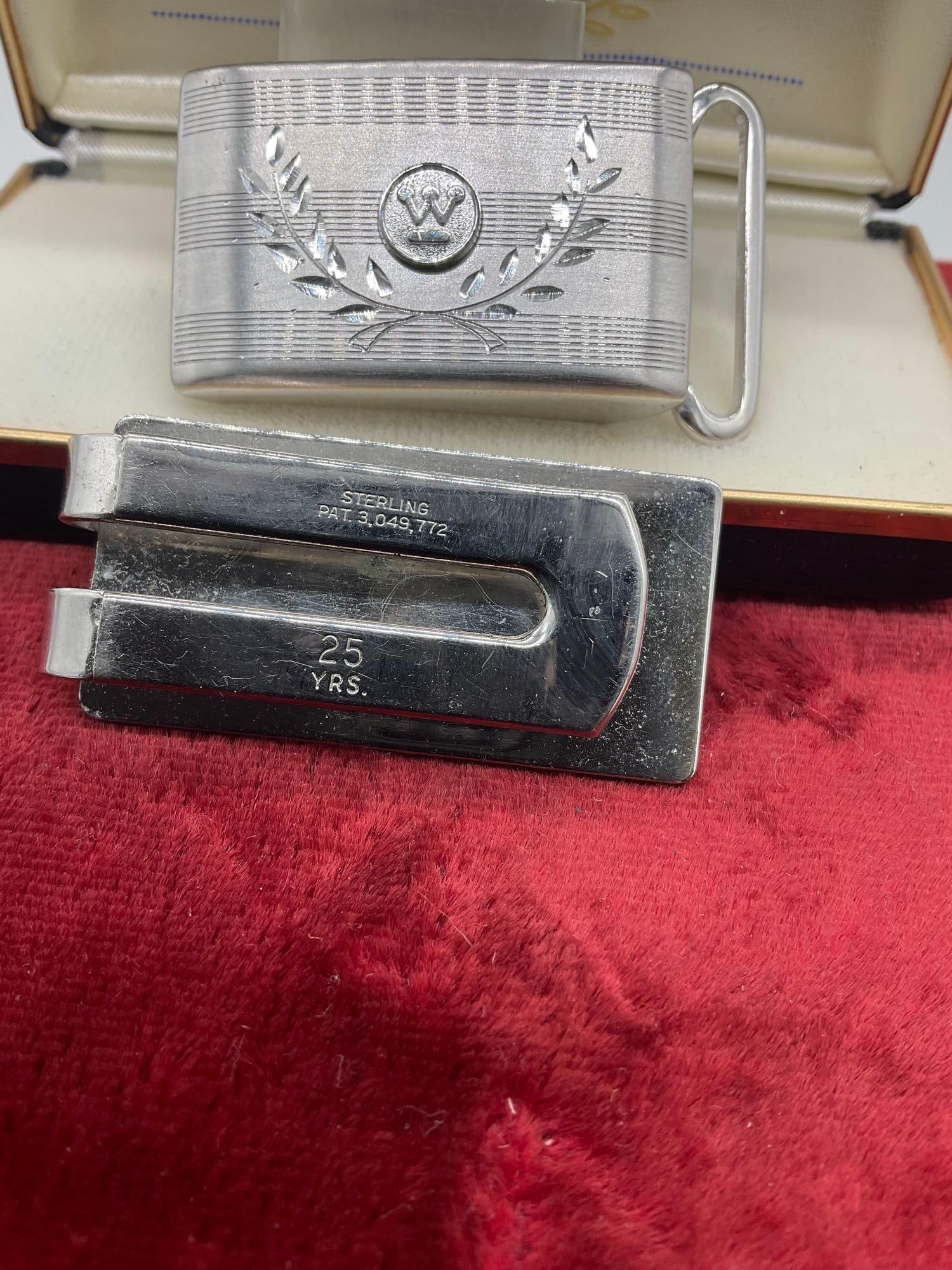 Vintage Westing House Sterling Silver 25 year award Money clip & 10 Year belt buckle - 2