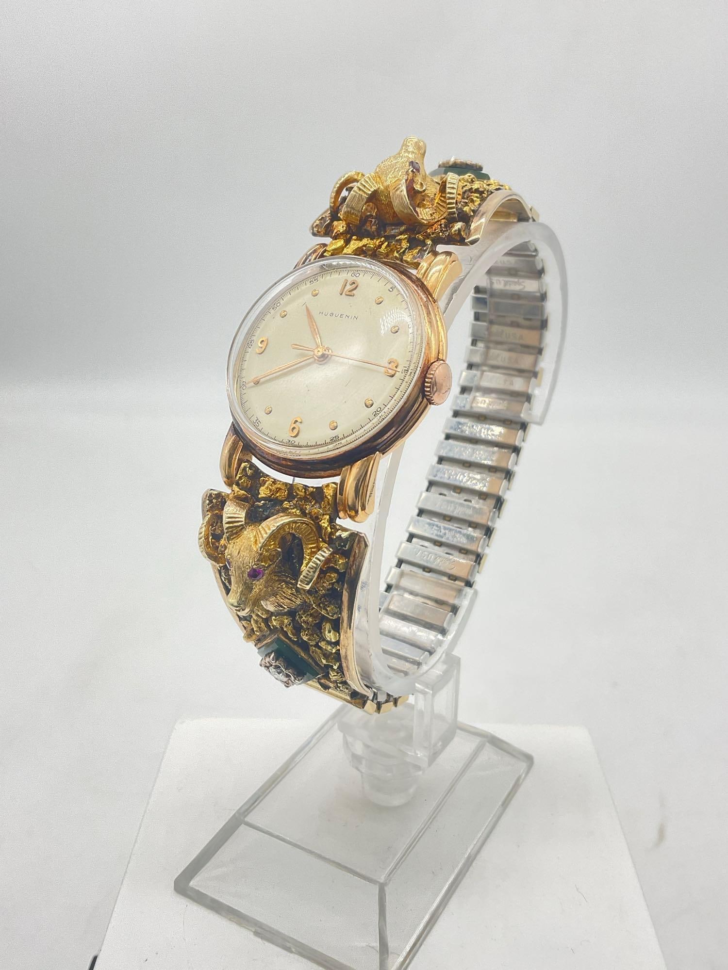 Huguenin MCM 18k Gold watch w/ Alaskan 22k Gold Nugget & 10k gold band ft. Diamond & Ruby (1 of 15)