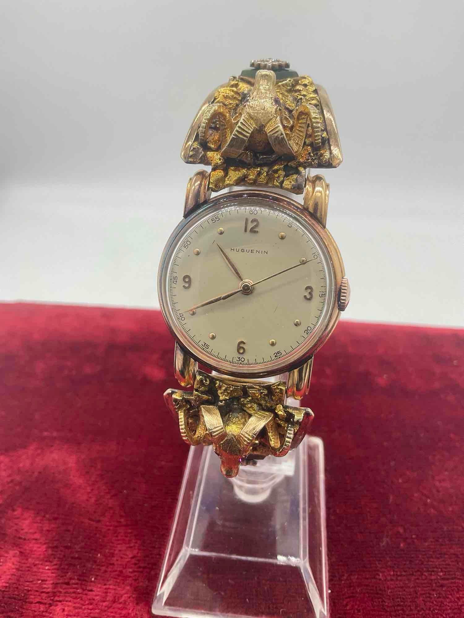 Huguenin MCM 18k Gold watch w/ Alaskan 22k Gold Nugget & 10k gold band ft. Diamond & Ruby - 6