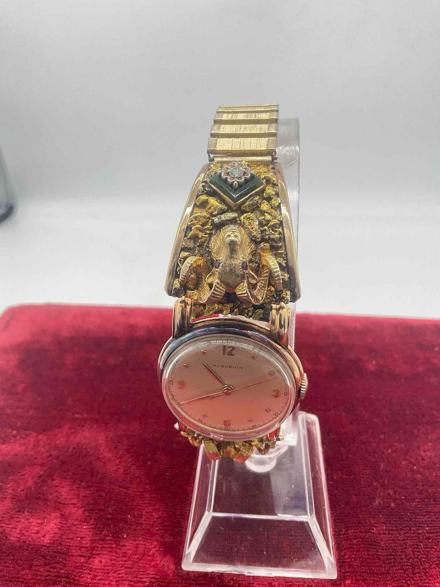Huguenin MCM 18k Gold watch w/ Alaskan 22k Gold Nugget & 10k gold band ft. Diamond & Ruby - 7
