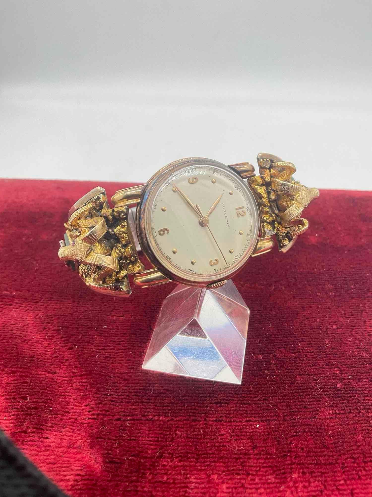 Huguenin MCM 18k Gold watch w/ Alaskan 22k Gold Nugget & 10k gold band ft. Diamond & Ruby - 9