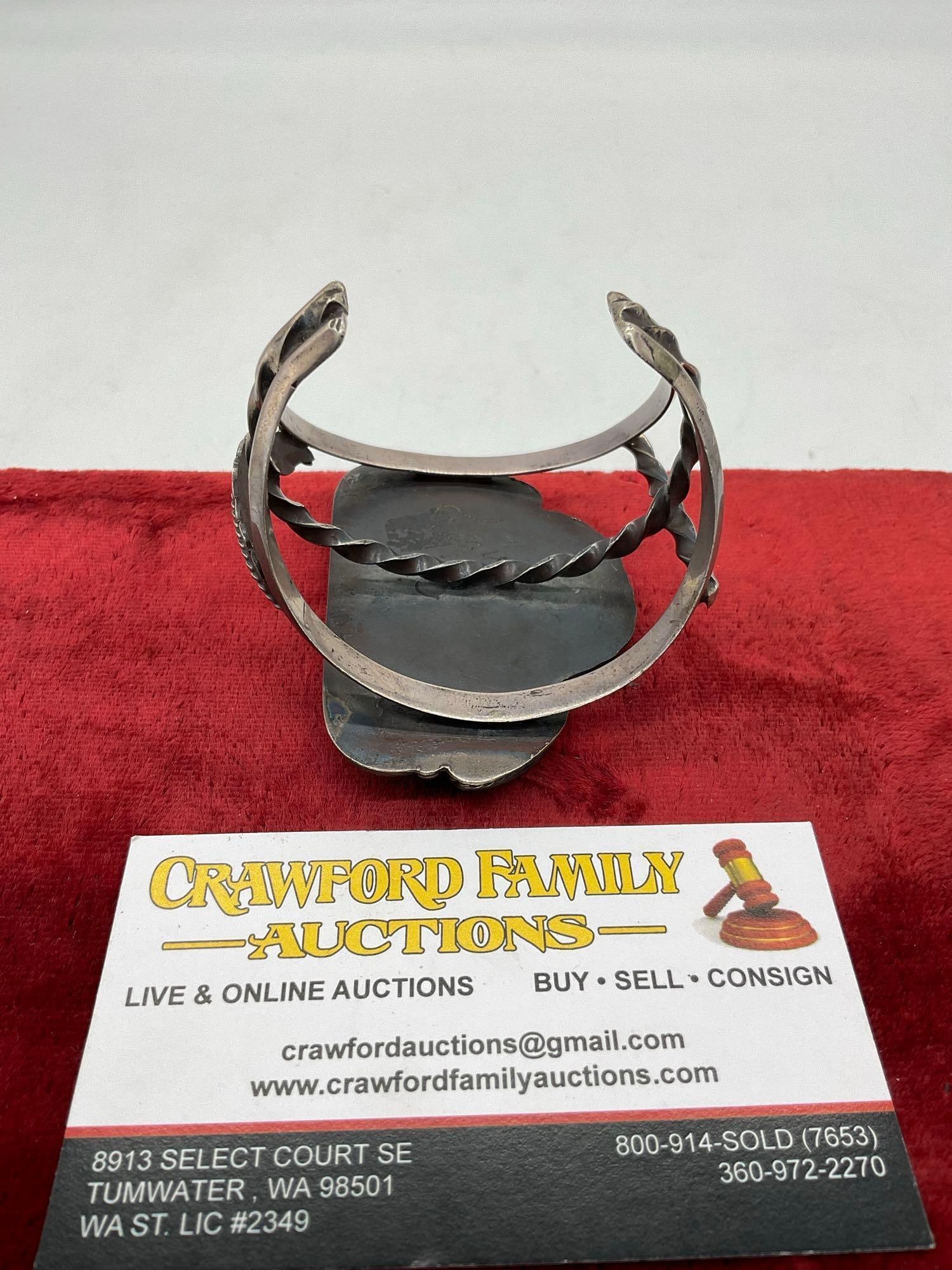 Masterwork Navajo Native American sterling silver bracelet with turquoise and coral - 81.2grams - 6