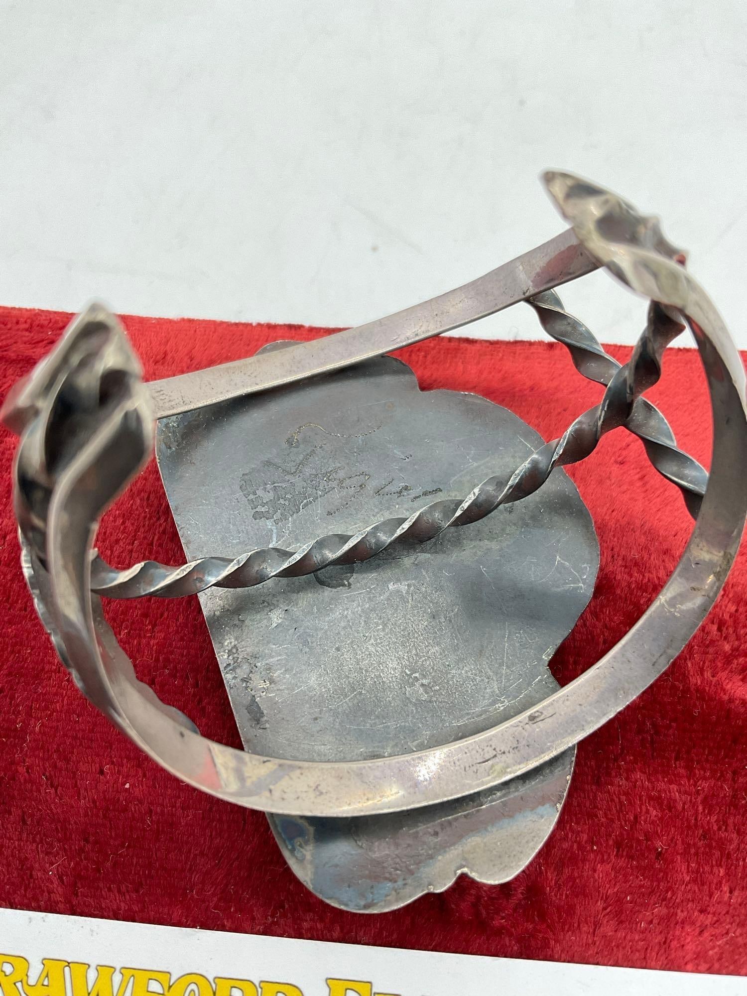 Masterwork Navajo Native American sterling silver bracelet with turquoise and coral - 81.2grams - 7