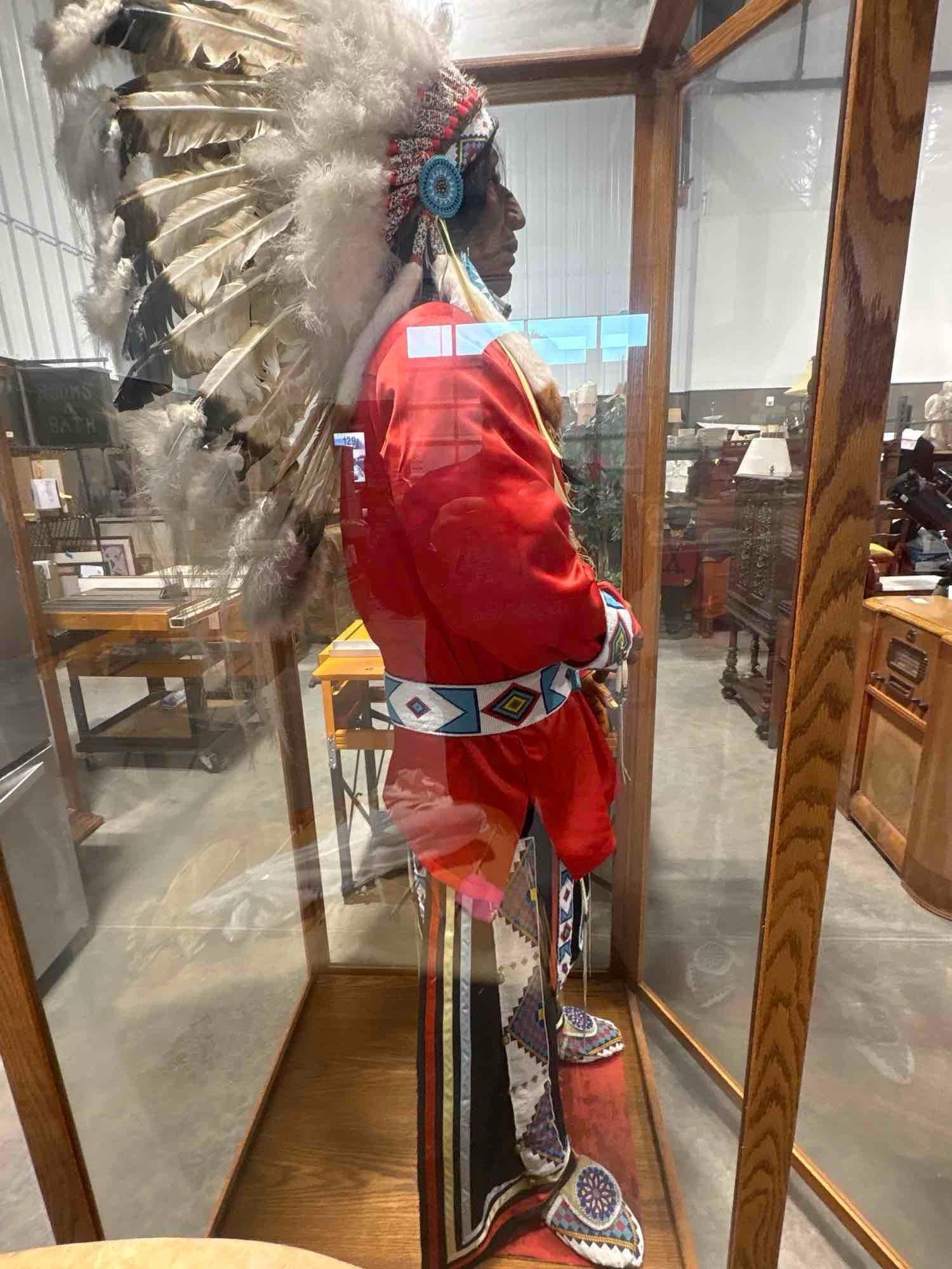 Vintage Native American Mannequin of a Chief Ornately Dressed head to toe w/ Intricate Period out... - 2