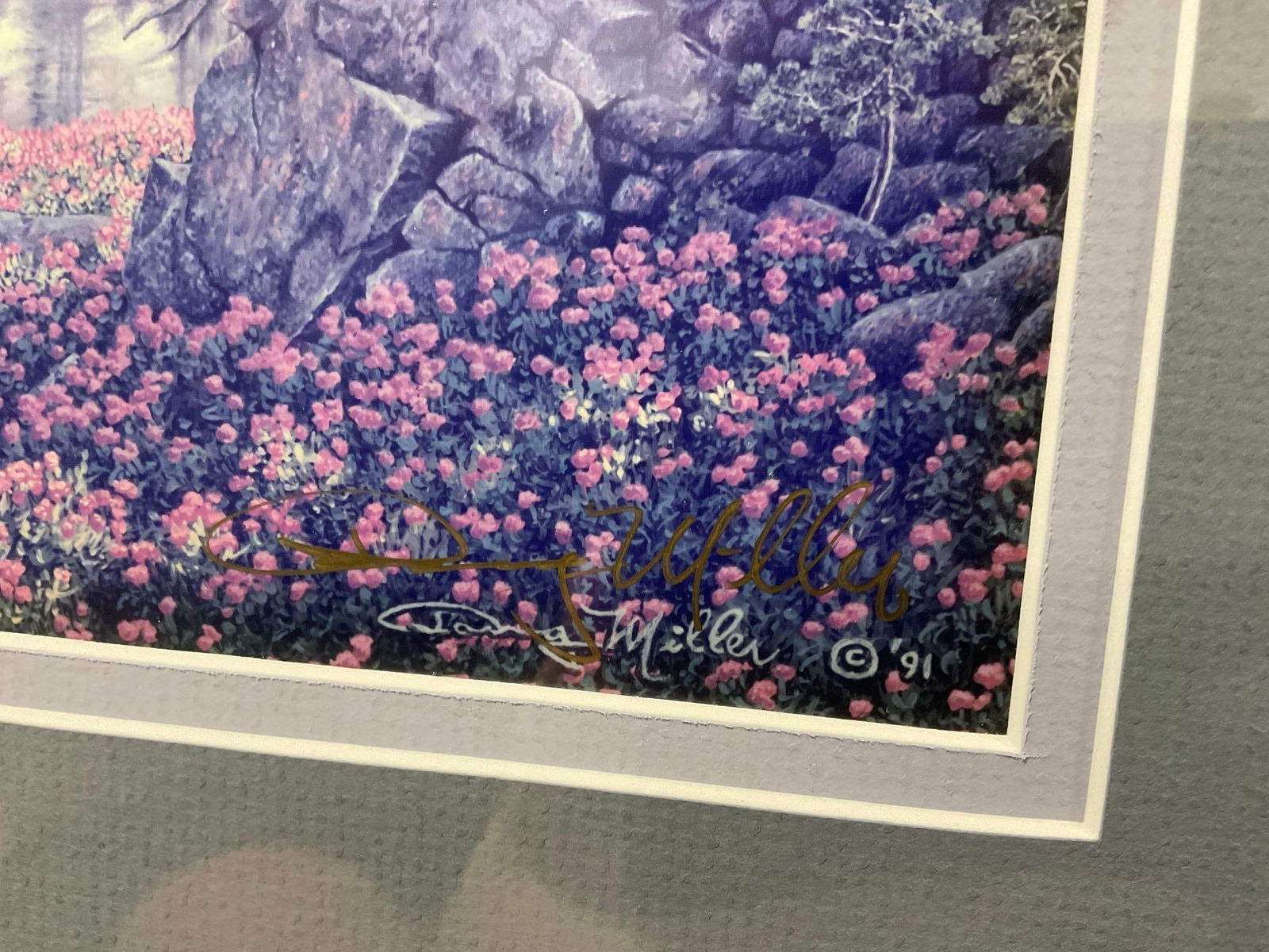 Framed Signed & #d 60/500 Litho, Mountain Scene by Doug Miller, 15h x 17w inches - 2