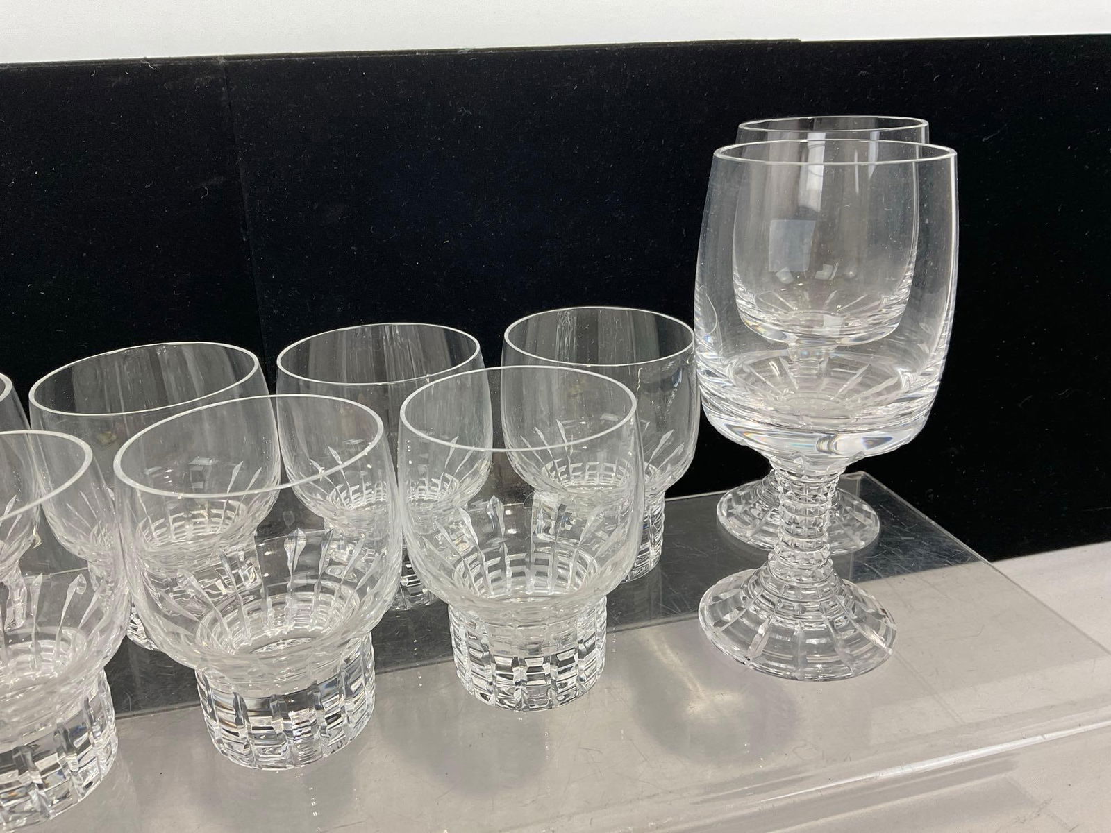 Vintage 1970s Rosenthal Crystal 4 Port Wine Goblets & 7 Shot Glasses, Polaris pattern - 3