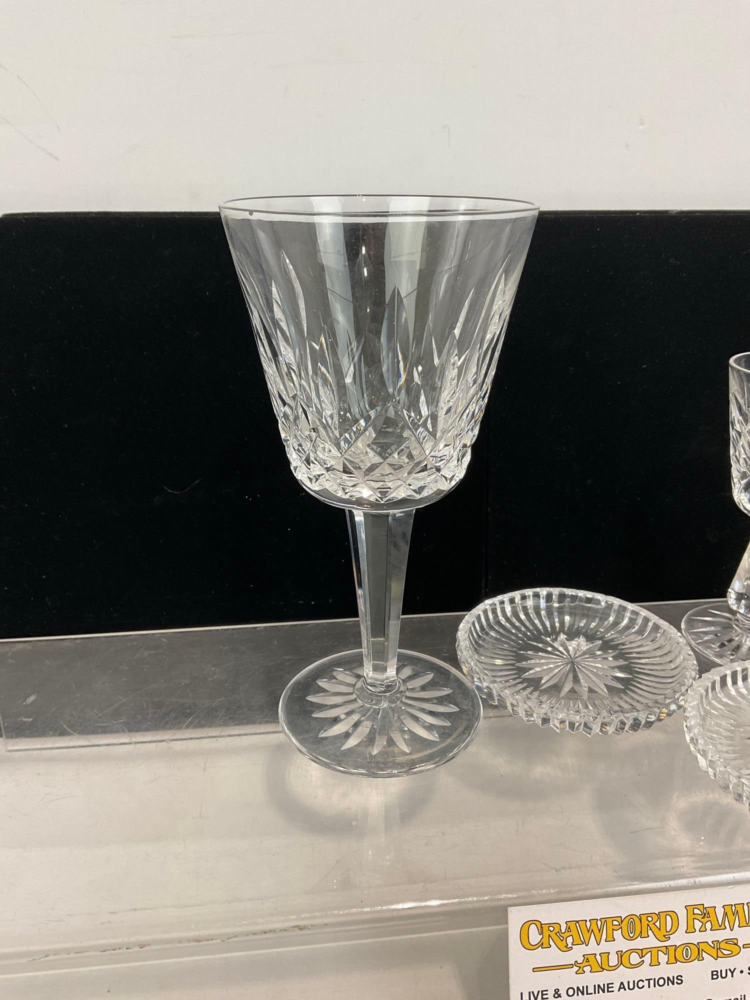 4 pieces of Waterford Crystal, Lismore Water Goblet, 2 Salt Wells & Kinsale Cordial Glass - 3