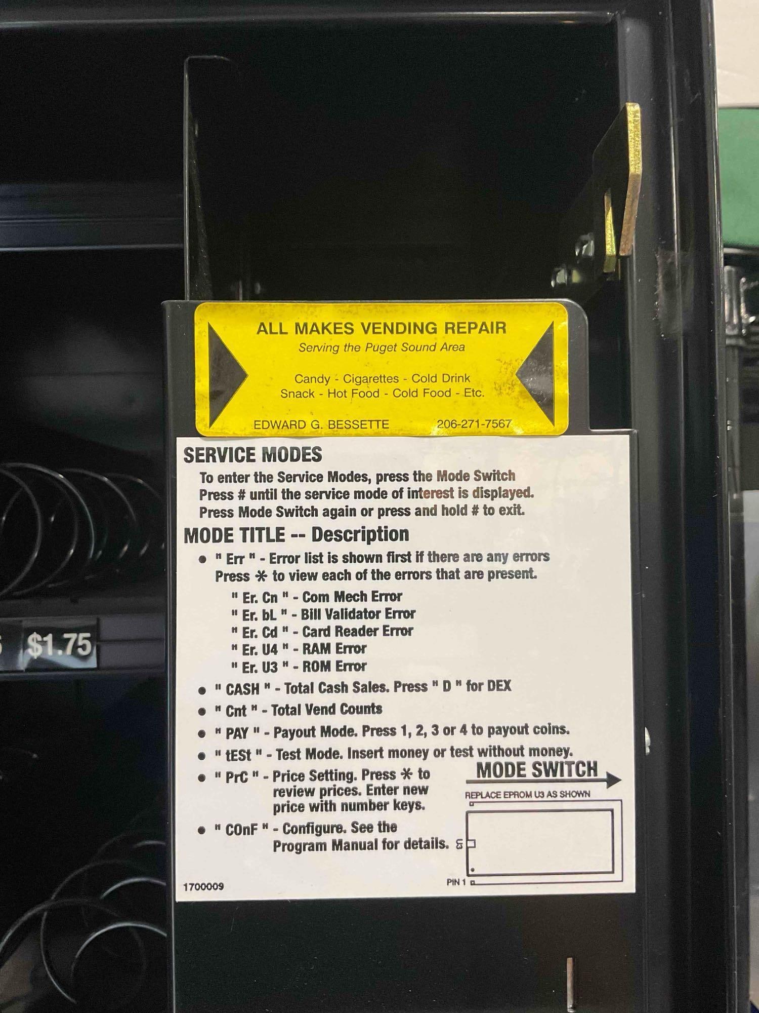 Crane GPL Snackvendor R32-Domestic Vending Machine Model 171D. Tested, Working. See pics. - 9