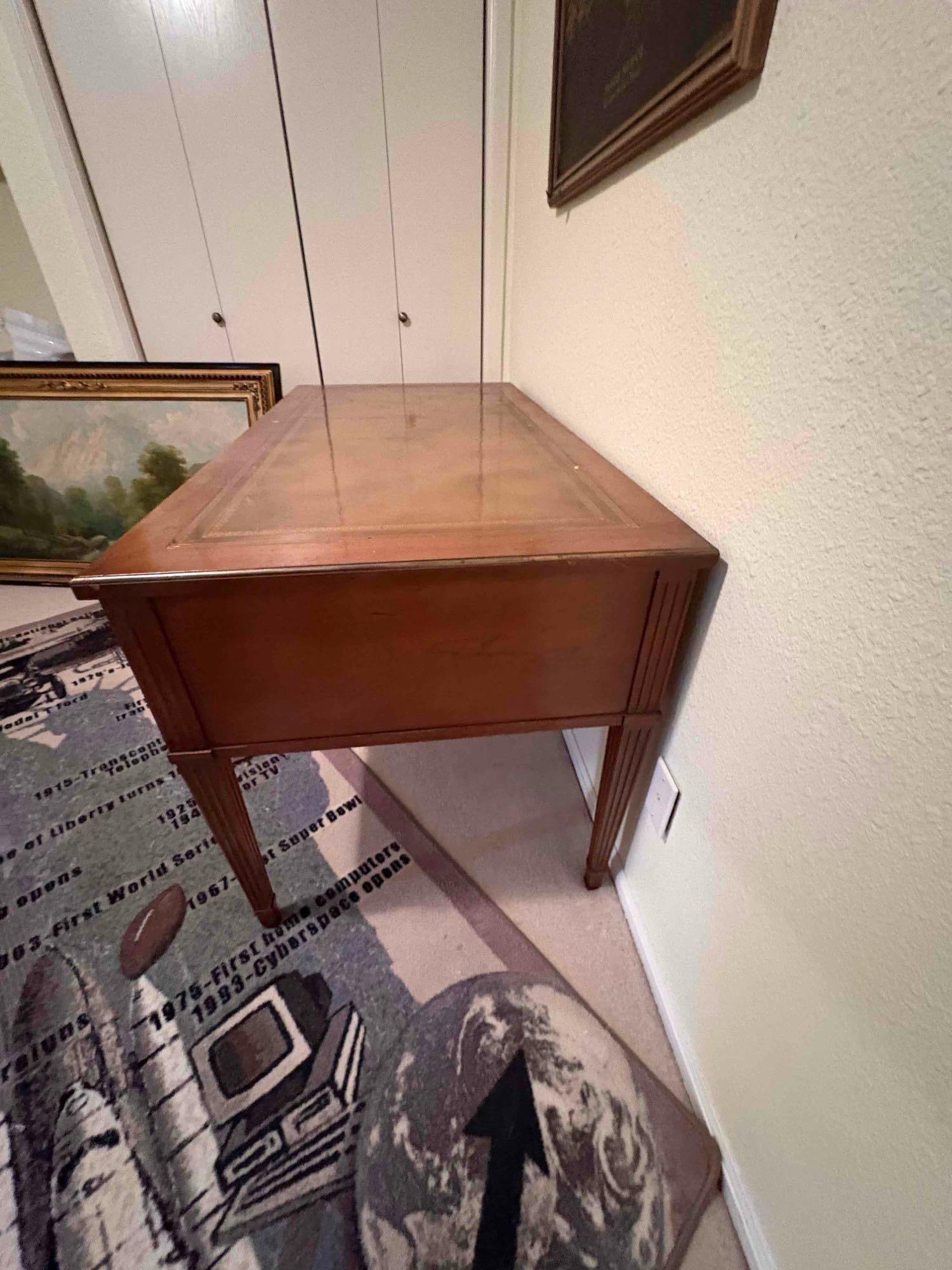 Circa 1940's mahogany & Veneer Writing Desk w/5 drawers, dove tailed & faux leather top 54 x 28 x... - 4