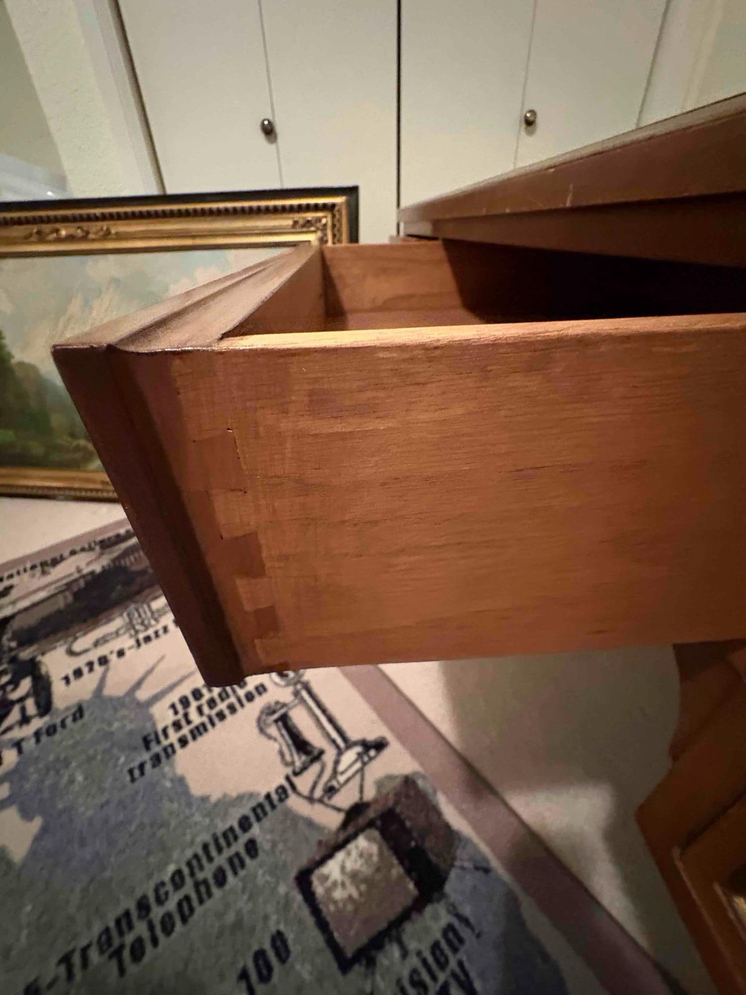 Circa 1940's mahogany & Veneer Writing Desk w/5 drawers, dove tailed & faux leather top 54 x 28 x... - 5