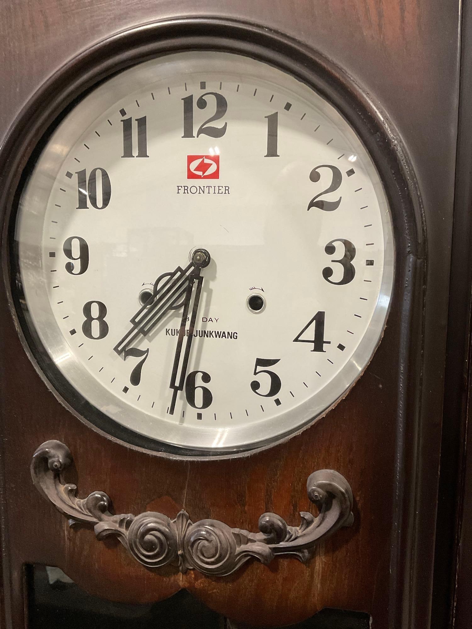 Large Frontier Kukje Junkwang 31-Day Tall Wall Time Strike Clock, 58h x 22w x 9d inches, Dark Wood - 3