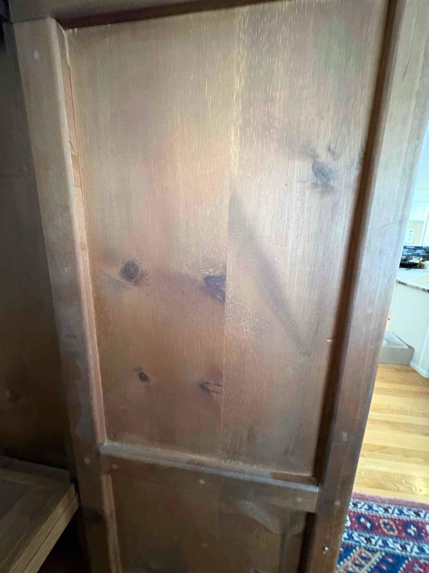 Antique Oak Wardrobe with carved rose design, has been converted to entertainment center - 4