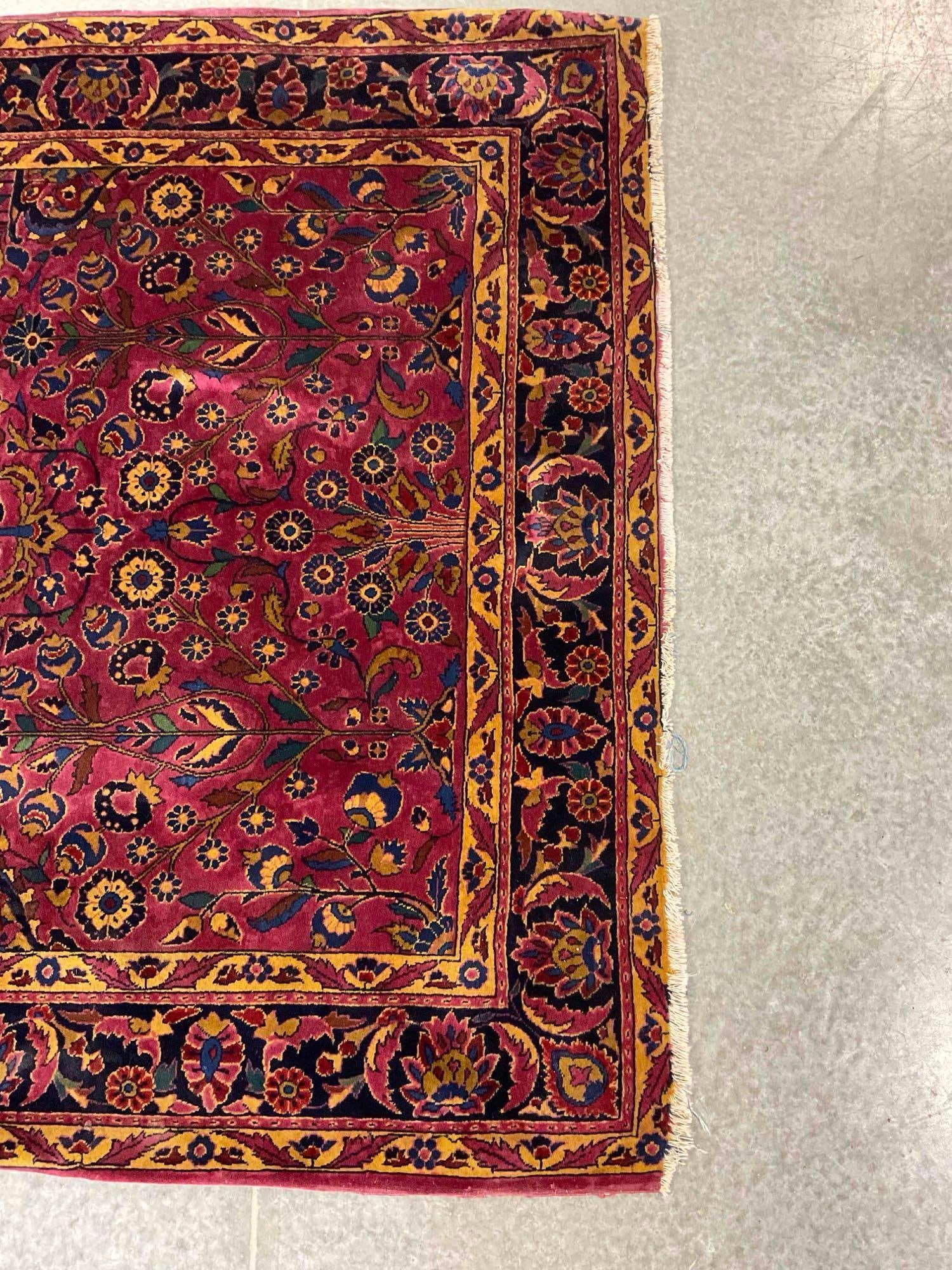 Vintage Persian Wine Red Wool Floor Rug w/ Gold Floral Design. Very Good Condition. See pics. - 2