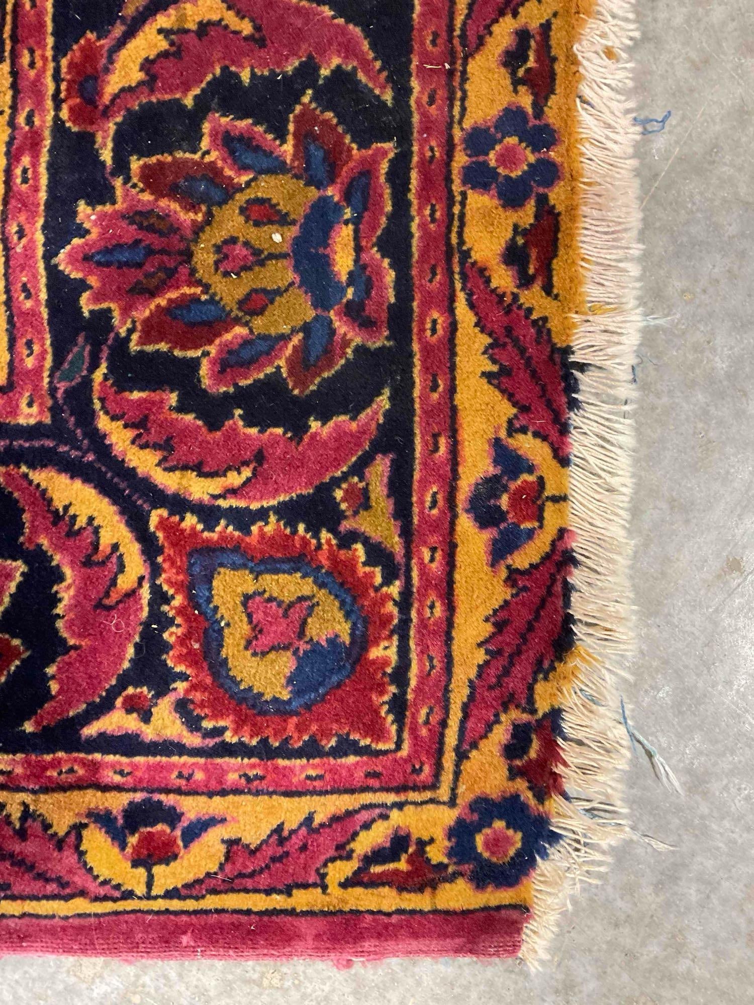 Vintage Persian Wine Red Wool Floor Rug w/ Gold Floral Design. Very Good Condition. See pics. - 3