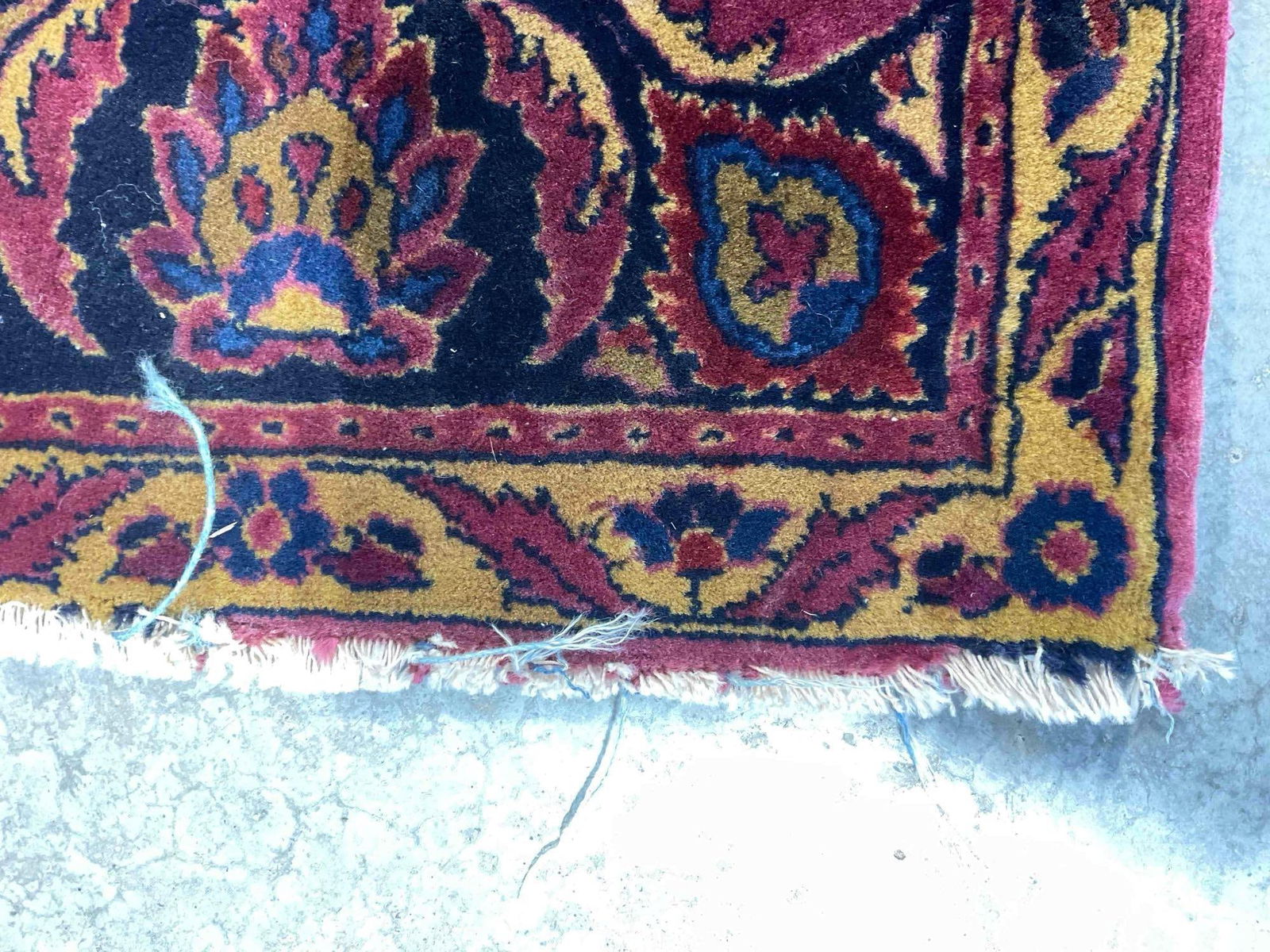 Vintage Persian Wine Red Wool Floor Rug w/ Gold Floral Design. Very Good Condition. See pics. - 5