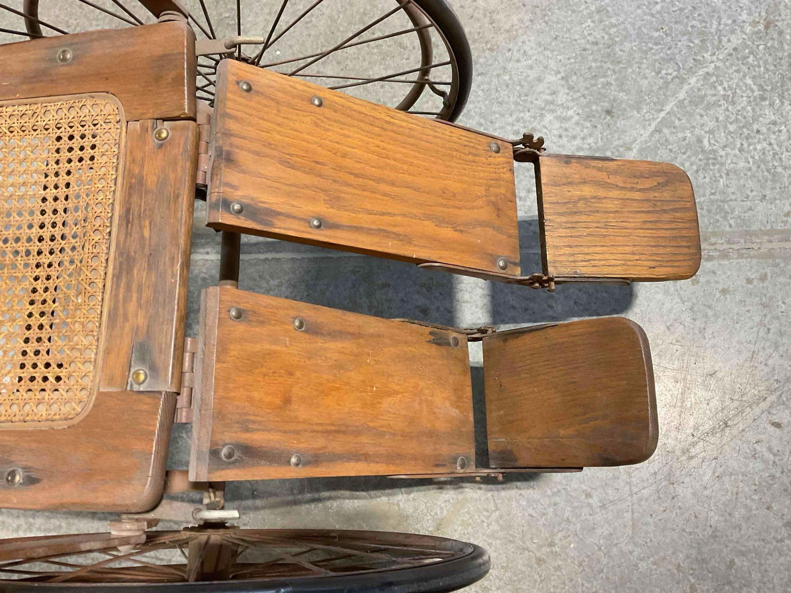 Handsome Antique Oak Wood Wheelchair w/ Caned Seat. Very Good Condition. See pics. - 5
