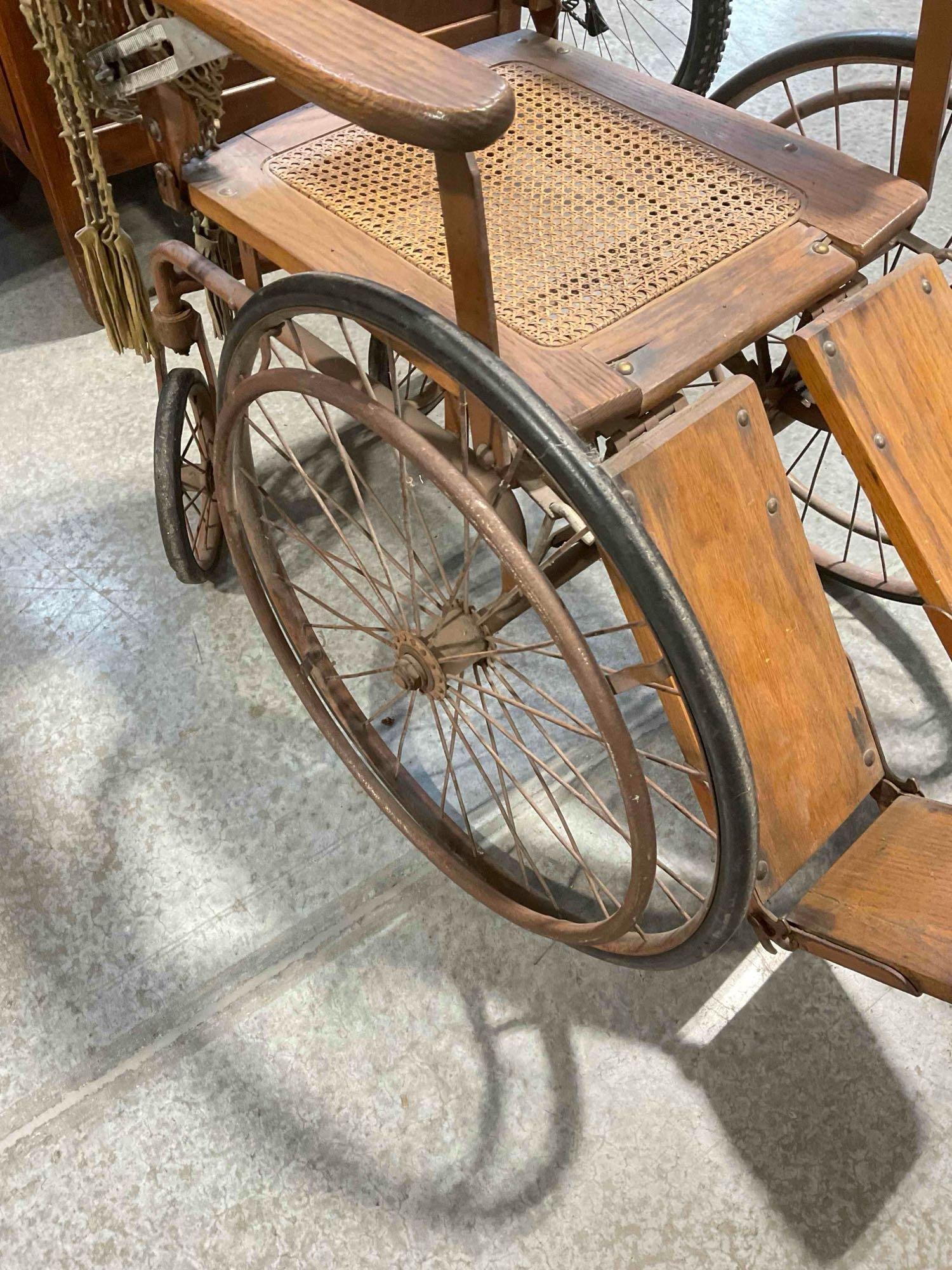 Handsome Antique Oak Wood Wheelchair w/ Caned Seat. Very Good Condition. See pics. - 8