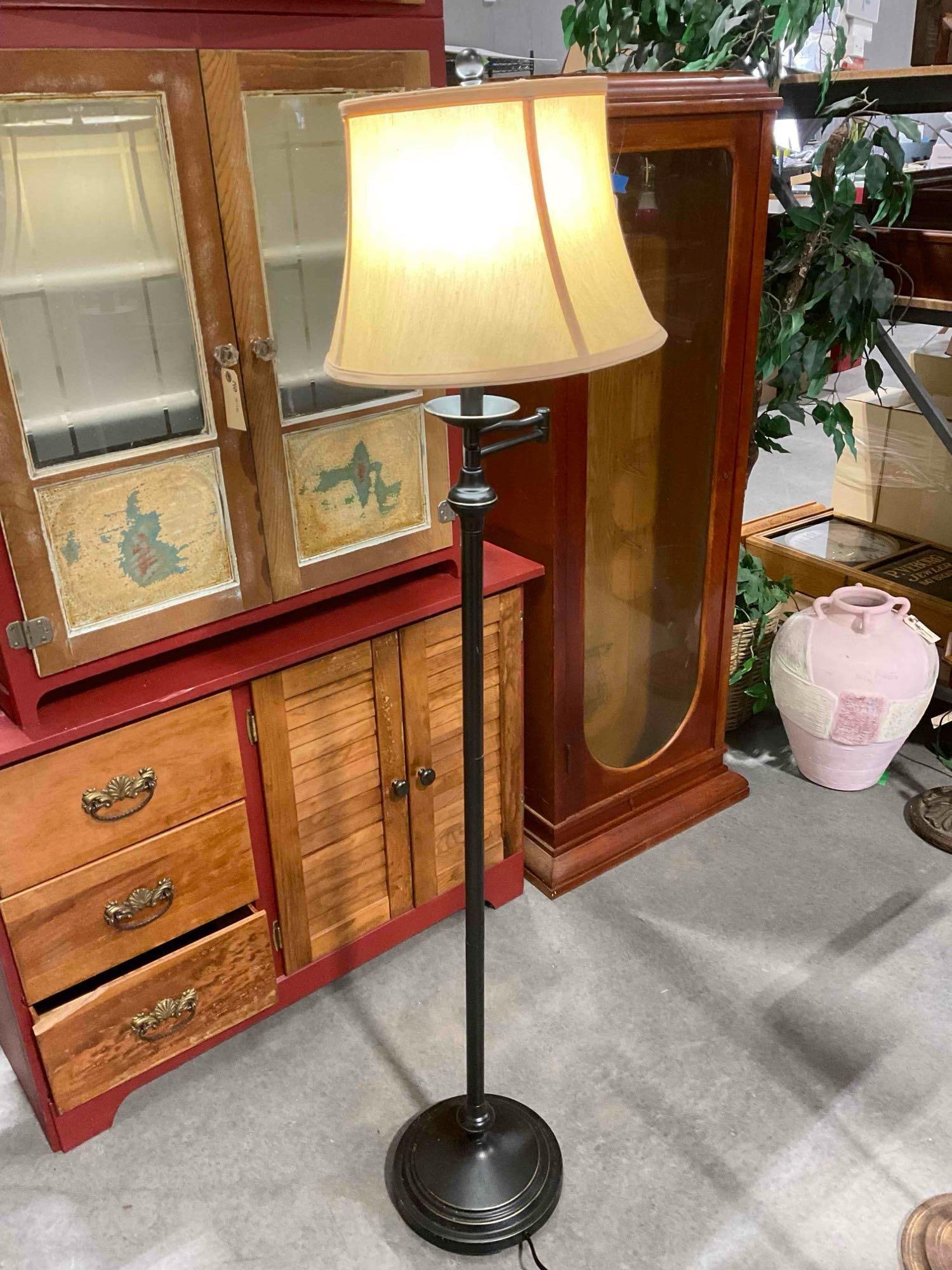 Modern Black Metal Floor Lamp w/ Cream Cloth Shade. Tested, Works. Very Good Condition. (1 of 5)