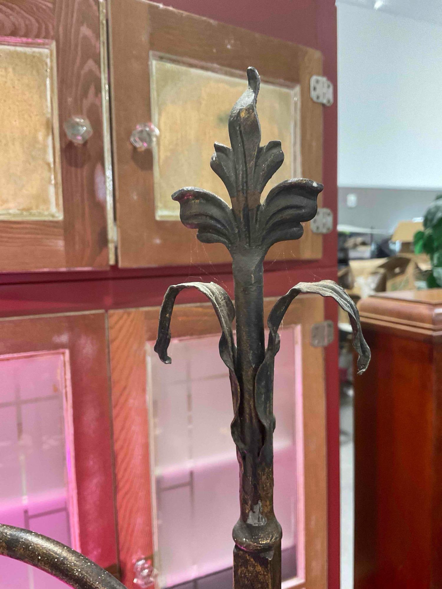 Vintage Metal Floor Lamp w/ Botanical Motif & Pink Light Bulb. Tested, Works. Very Good Cond. - 2