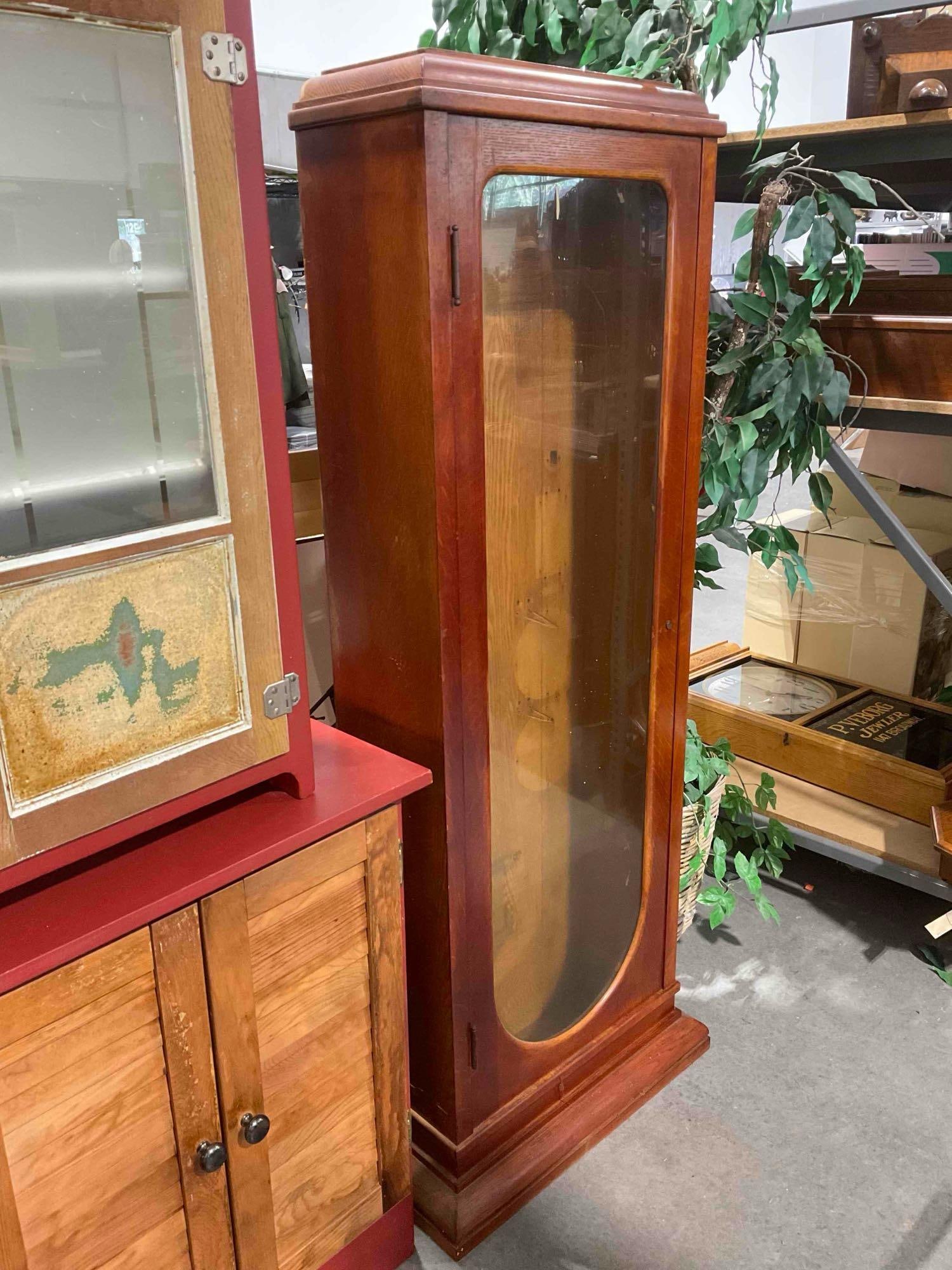 Antique Oak Wood Glass Fronted Clock Cabinet w/ No Clock. Condition As Is. See pics. - 2
