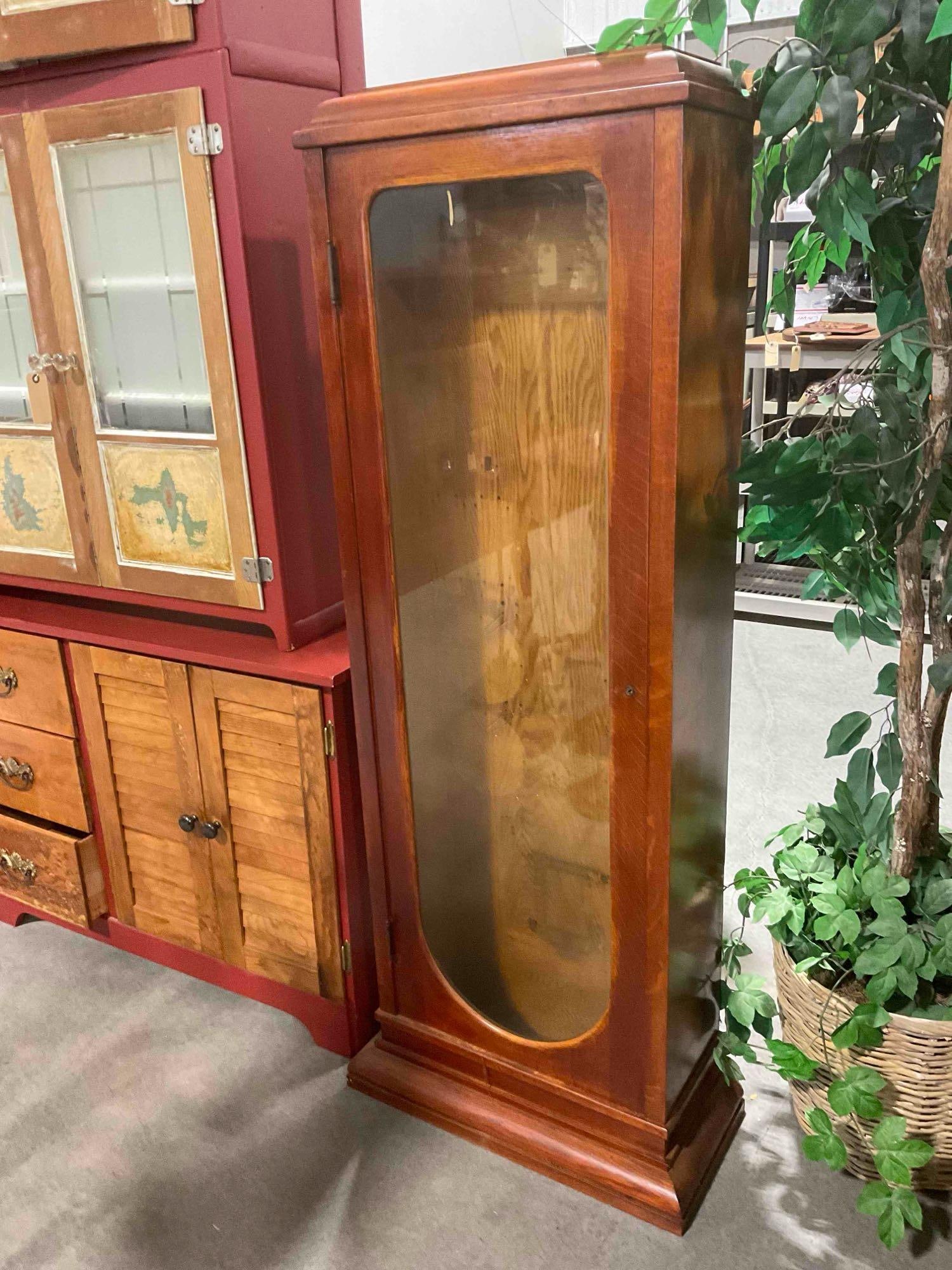 Antique Oak Wood Glass Fronted Clock Cabinet w/ No Clock. Condition As Is. See pics. - 3