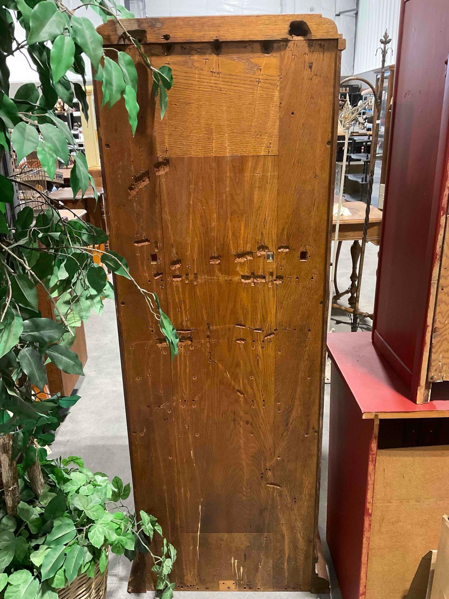 Antique Oak Wood Glass Fronted Clock Cabinet w/ No Clock. Condition As Is. See pics. - 6