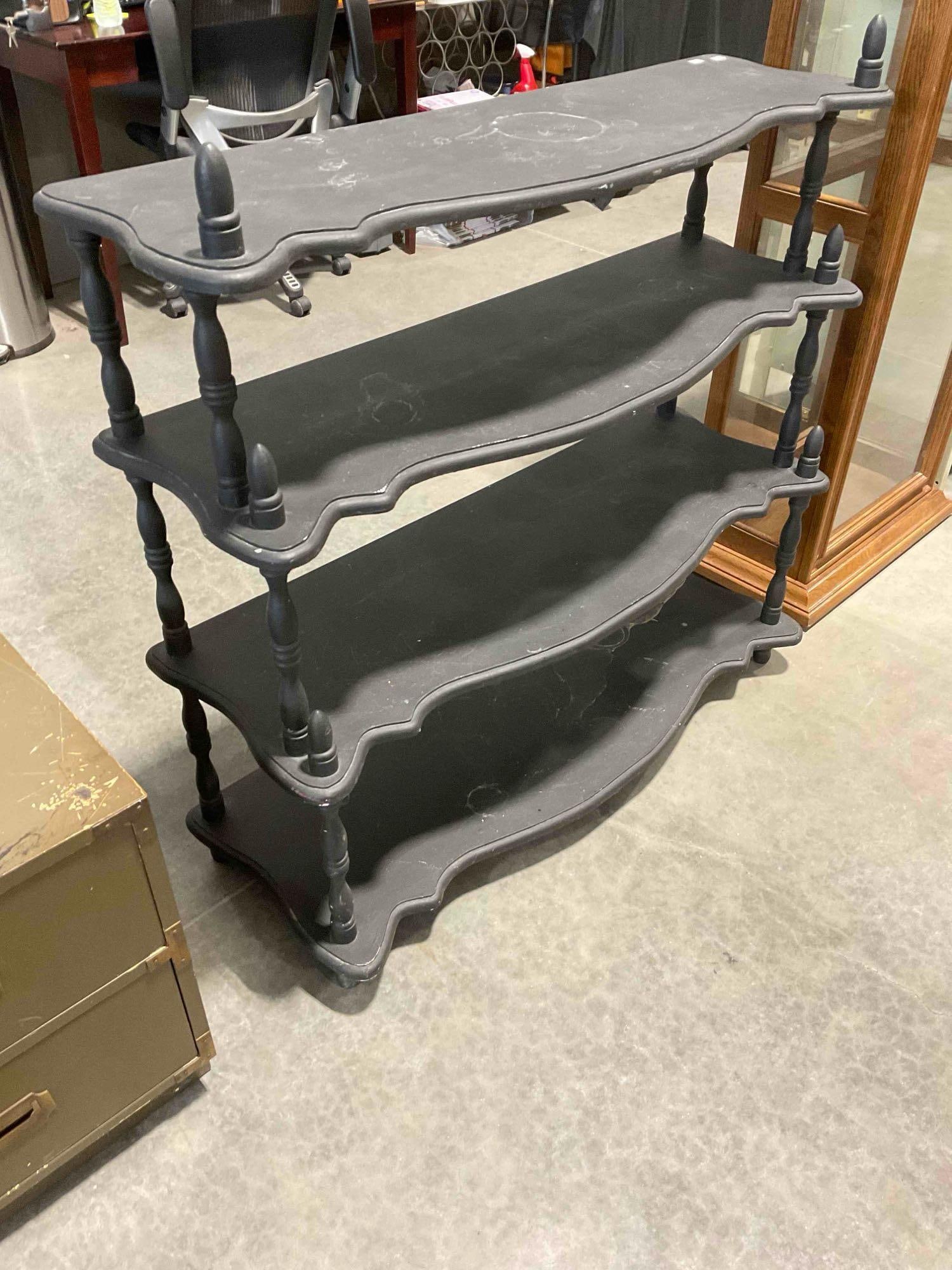 Vintage Black Painted Wooden 4-Tier Shelf w/ Scalloped Edges. Good Condition. See pics. - 2