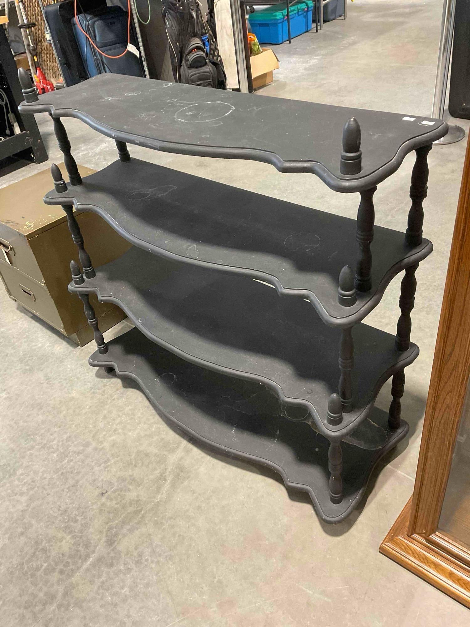 Vintage Black Painted Wooden 4-Tier Shelf w/ Scalloped Edges. Good Condition. See pics. - 3