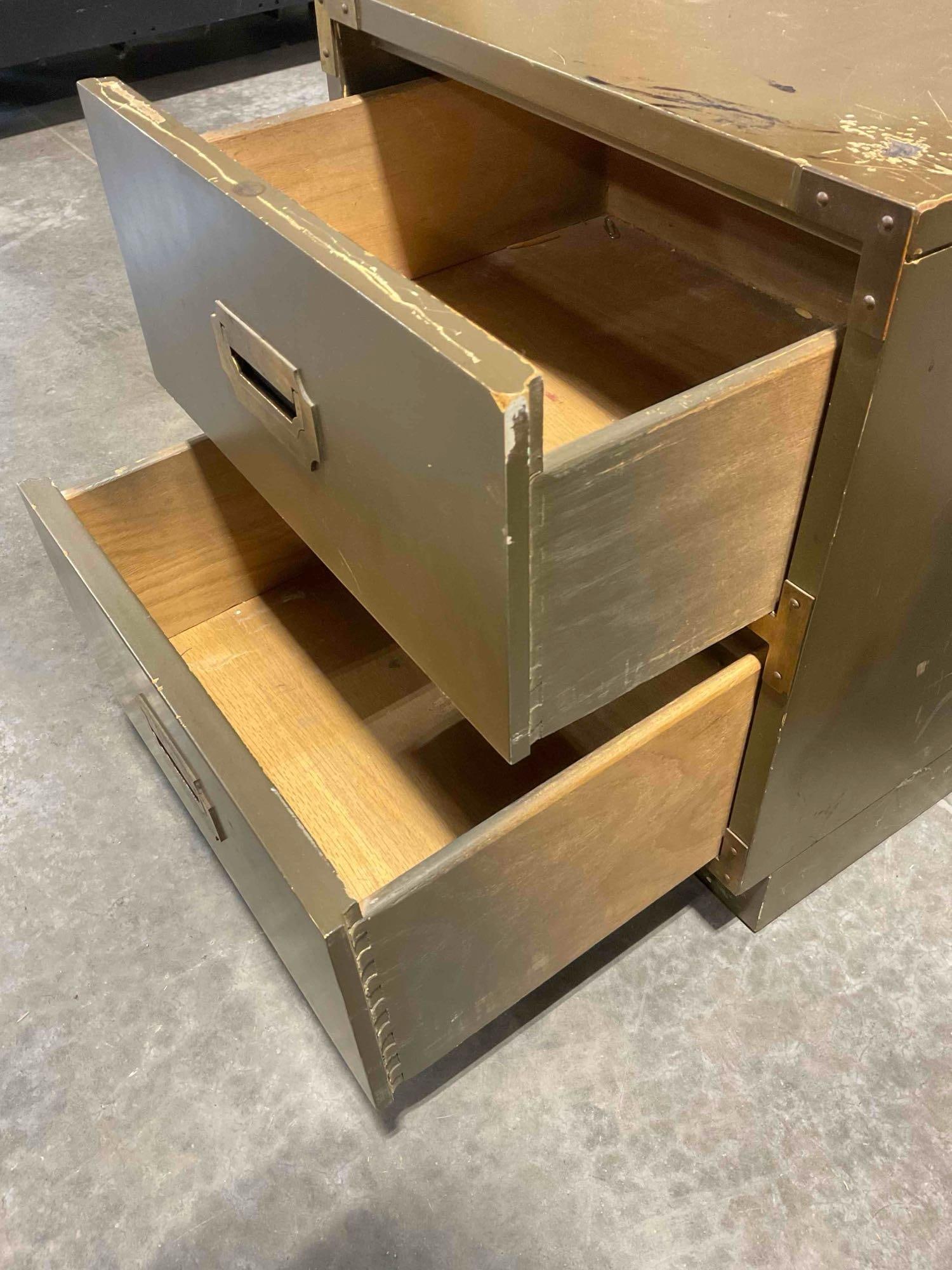 Vintage Brown Painted Wooden Cabinet w/ 2x Drawers & Brass Drawer Pulls. Good Condition. - 4