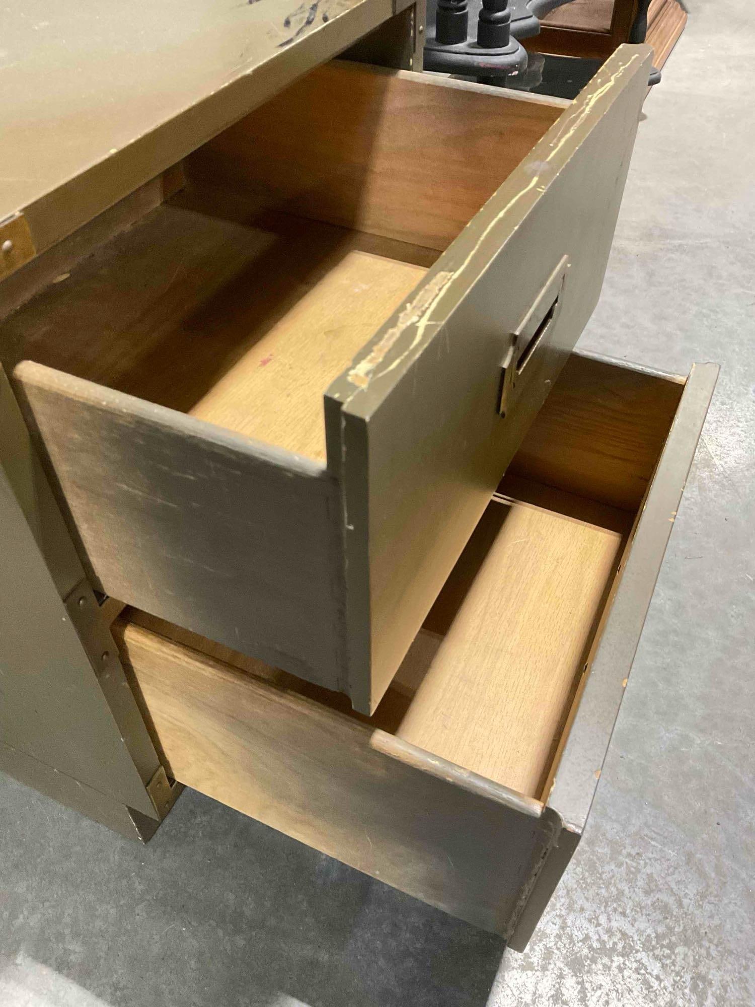 Vintage Brown Painted Wooden Cabinet w/ 2x Drawers & Brass Drawer Pulls. Good Condition. - 5